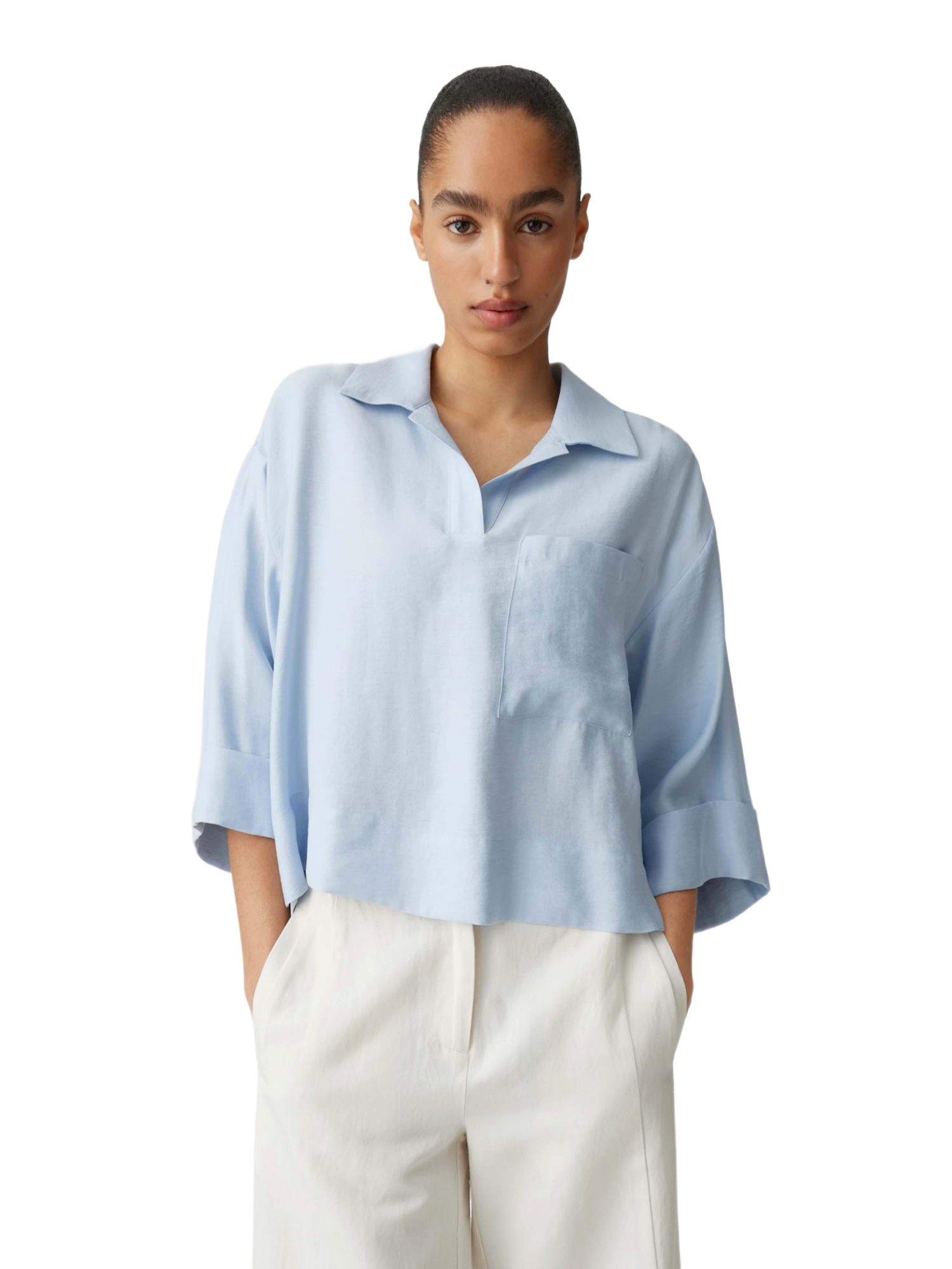 OPUS Blusenshirt blau,Casual,Modal,Unifarben,Polokragen,Kurz,Weit