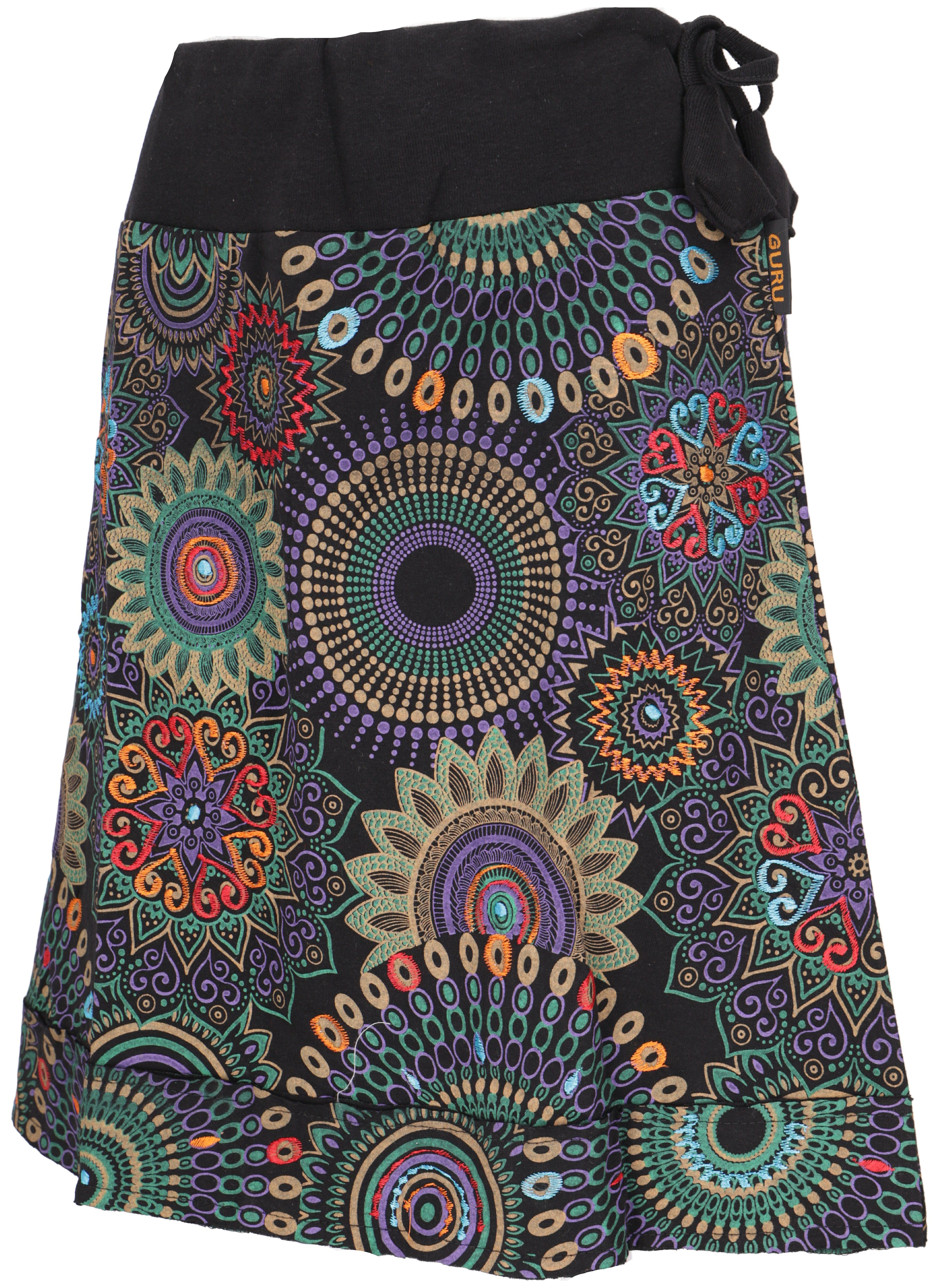 Guru-Shop Minirock Bestickter Retro.. chic Rock, Bekleidung alternative schwarz/violett Boho Minirock