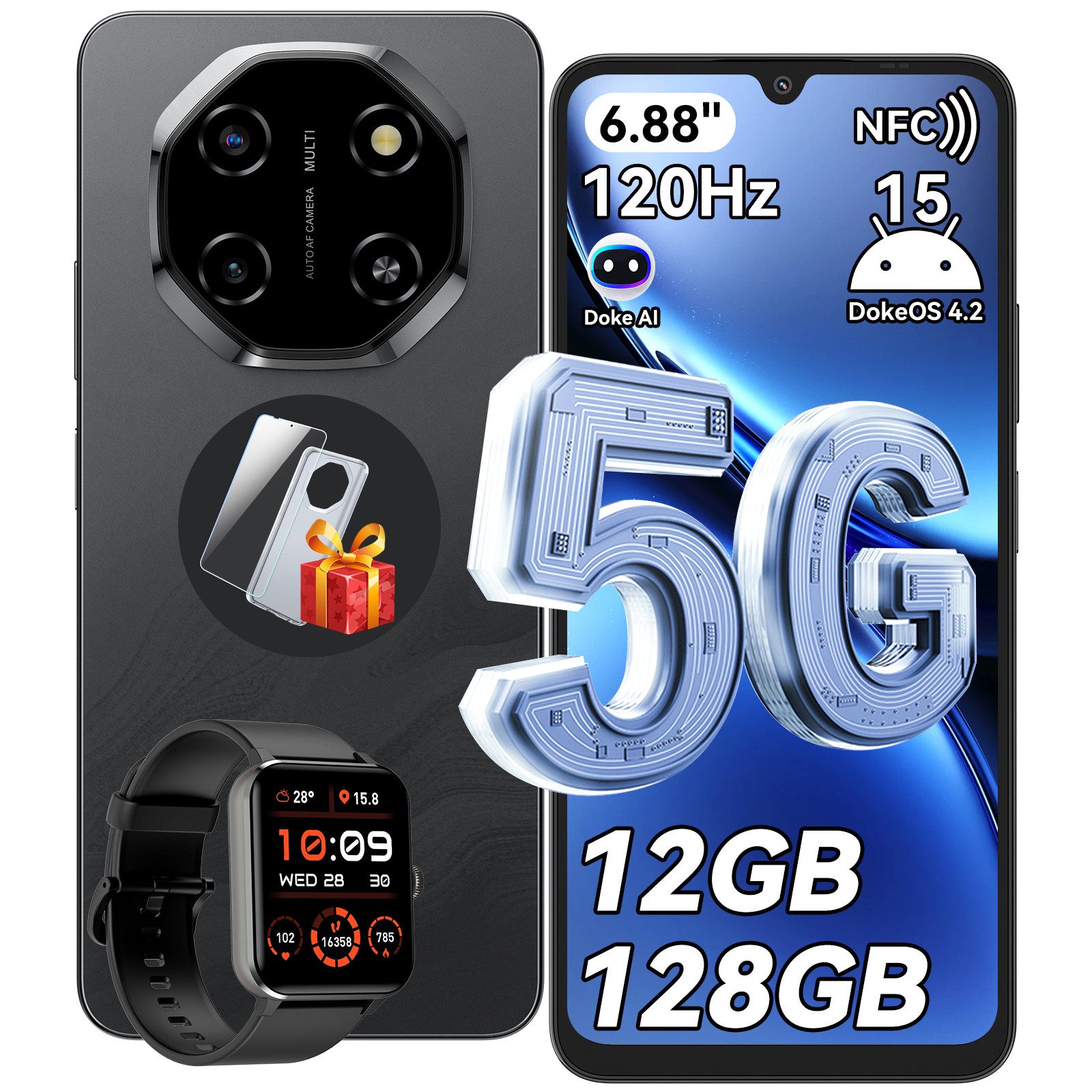 blackview Shark 6 5G,AI incl.R50 Handy (6.88 Zoll, 128 GB Speicherplatz, 120Hz, Doke AI, 5000mAh,Unisoc T8100, Android 15)