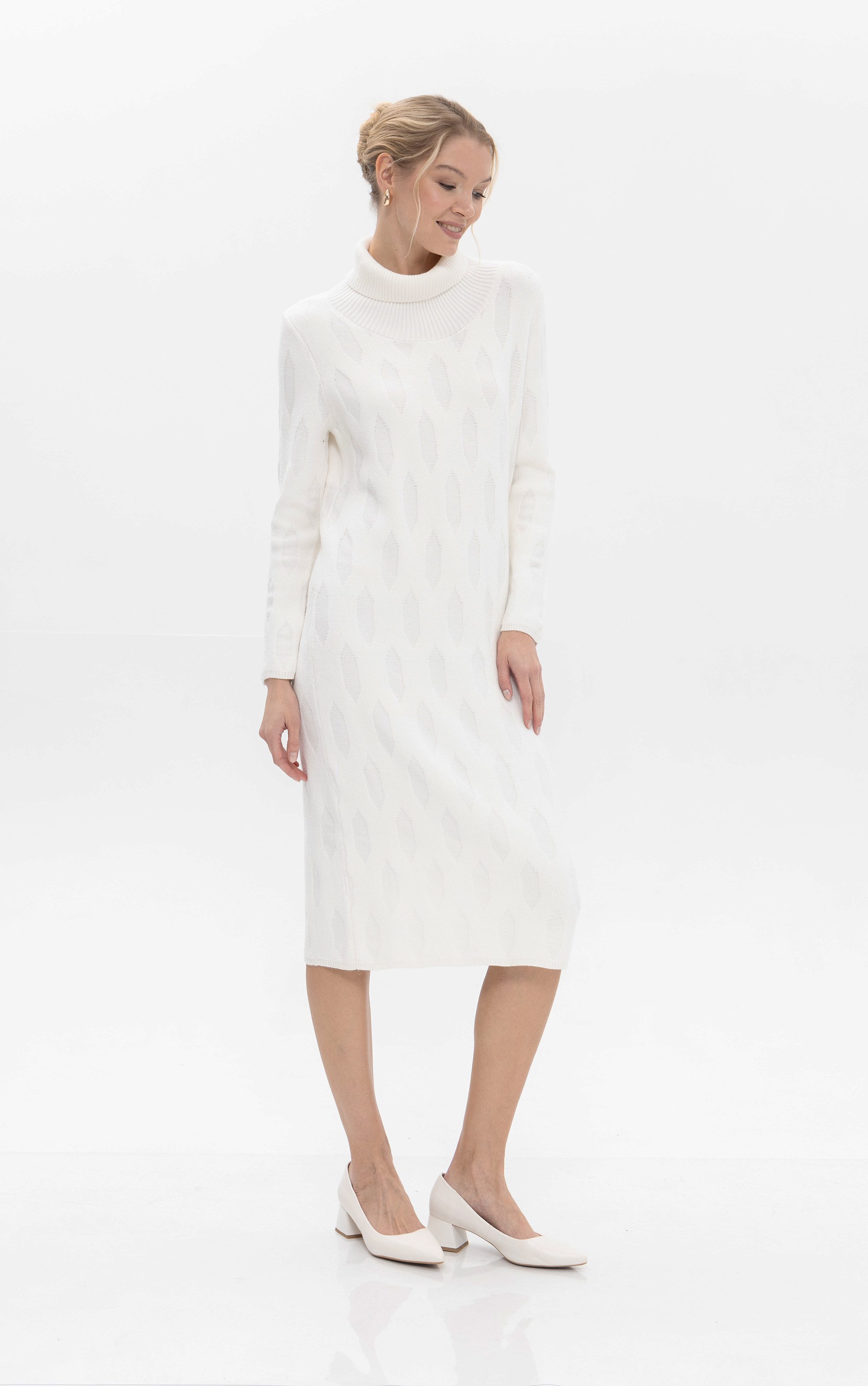 Passioni Midikleid mit Struktur Muster mit Rollkragen