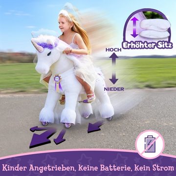 PonyCycle Reitpferd PonyCycle® Offizieller Shop Prämie Modell K Reiten Sie auf Einhorn Spielzeug Plüsch Wandertier - Einhorn mit lila Horn, Kleine Größe für 3-5 Jahre, Einschließlich Zubehör, K31