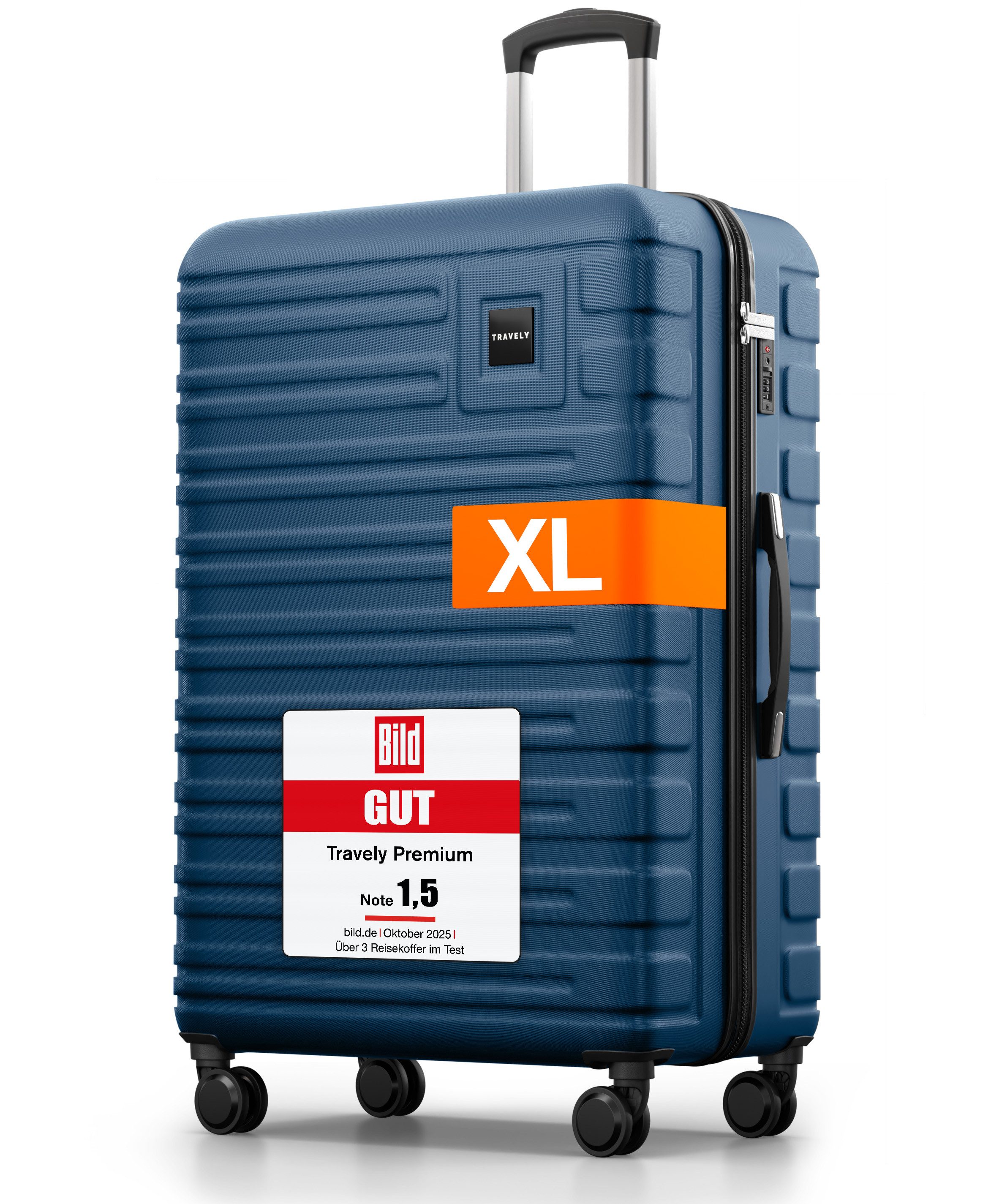 Travely Koffer Polycarbonat Koffer XL 77cm - Reisekoffer, Hartschalenkoffer, Trolley, 4 Rollen, Designed in Germany, austauschbare Griffe und Rollen