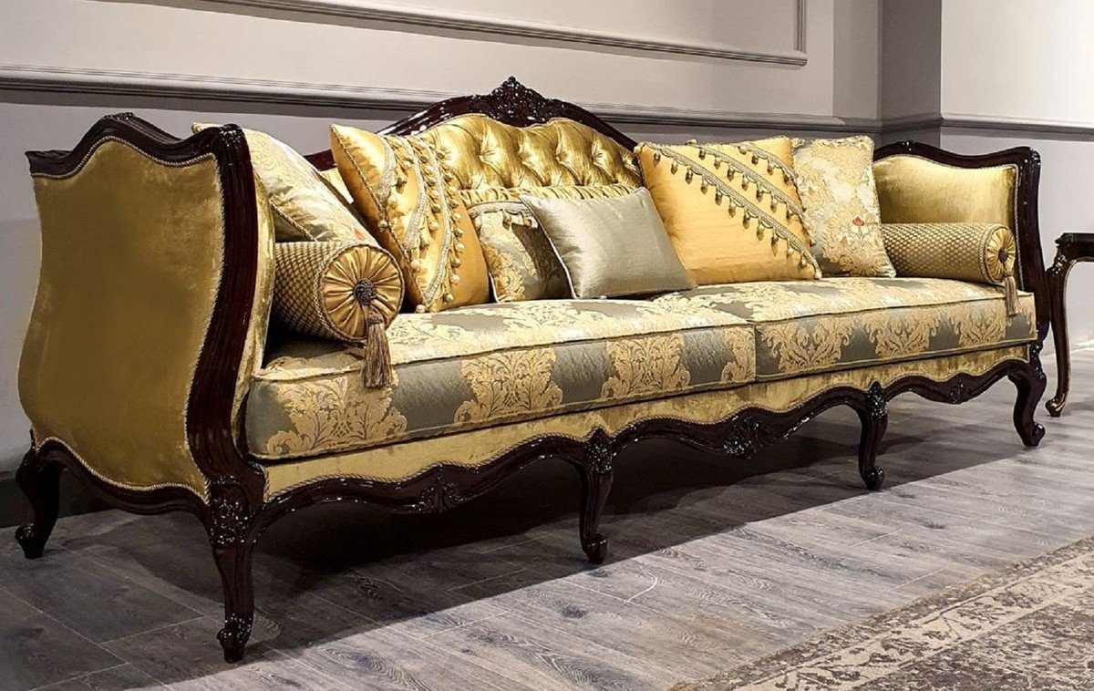 Casa Padrino Sofa Luxus Barock Sofa Gold / Silber / Schwarz - Prunkvolles Wohnzimmer Sofa mit elegantem Muster - Barock Möbel