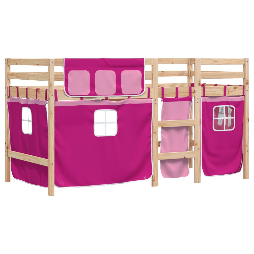 vidaXL Bett Kinderhochbett mit Vorhängen Rosa günstig online kaufen