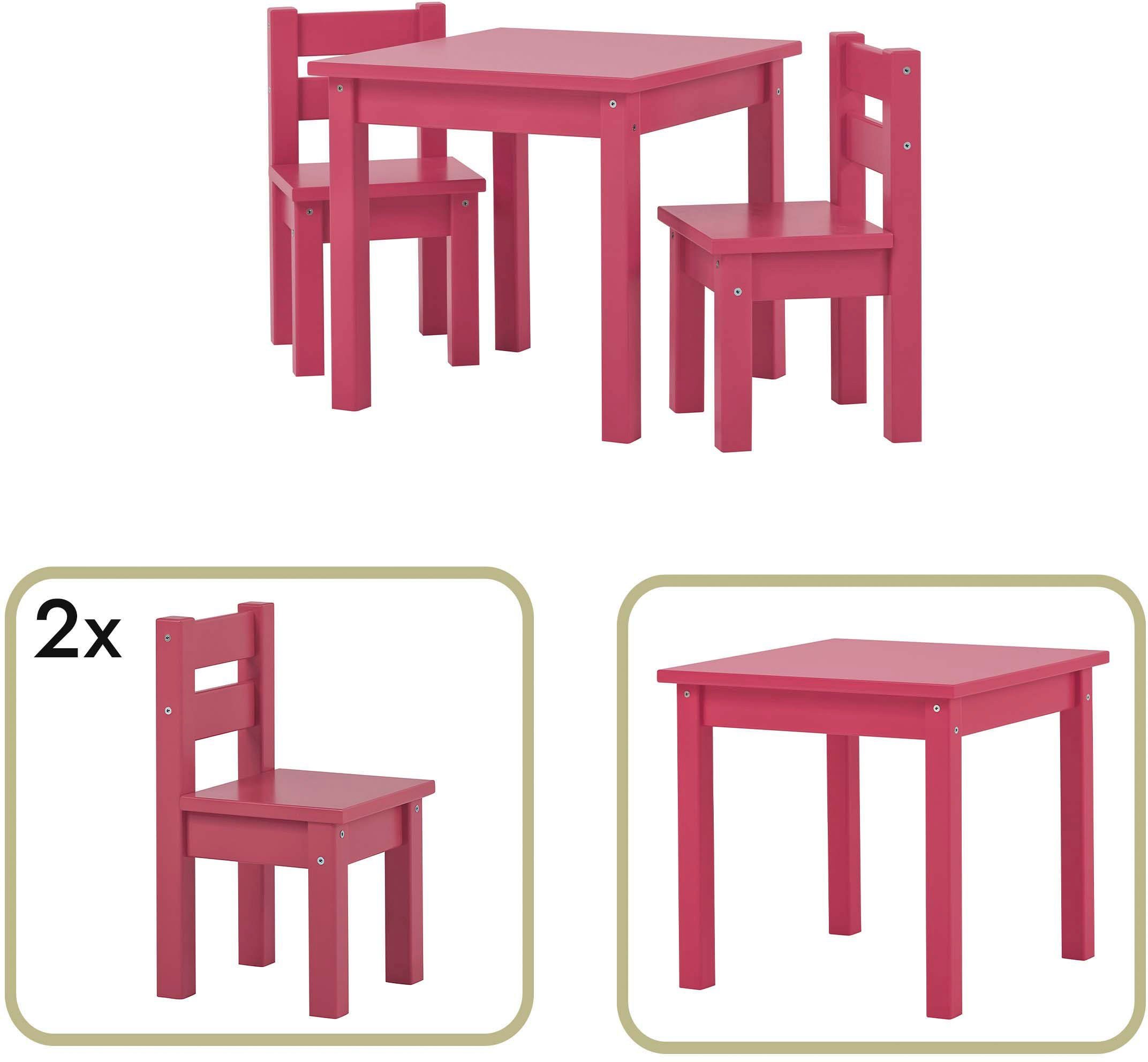 Tisch, MADS Farben, mit Kindersitzgruppe, (Set, 3-tlg., in Stühlen vielen 2 Stühle), Hoppekids 1 Kindersitzgruppe zwei pink