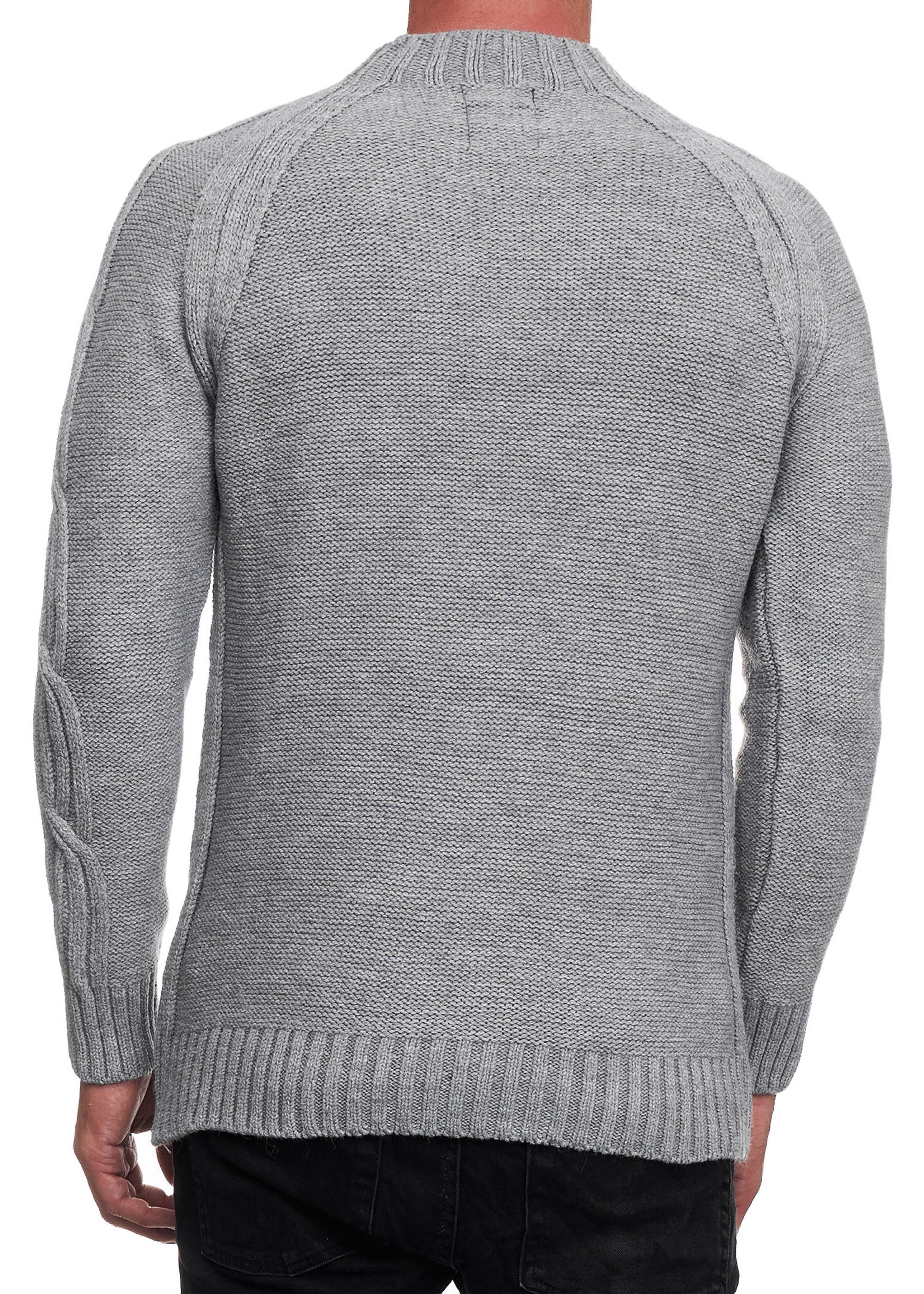 R-NEAL Stehkragenpullover Herren Langarm Stehkragen Strick-Pullover Hoch-Kragen mit Zopfmuster