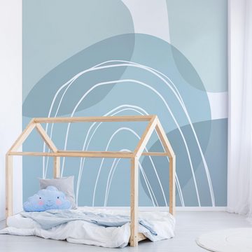 Bilderdepot24 Kindertapete Kreisformen Regenbogen Kinder Muster blau moderne Wanddeko XXL, Glatt, Matt, (Inklusive Gratis-Kleister oder selbstklebend), Mädchenzimmer Jungenzimmer Babyzimmer Bildtapete Fototapete Wandtapete