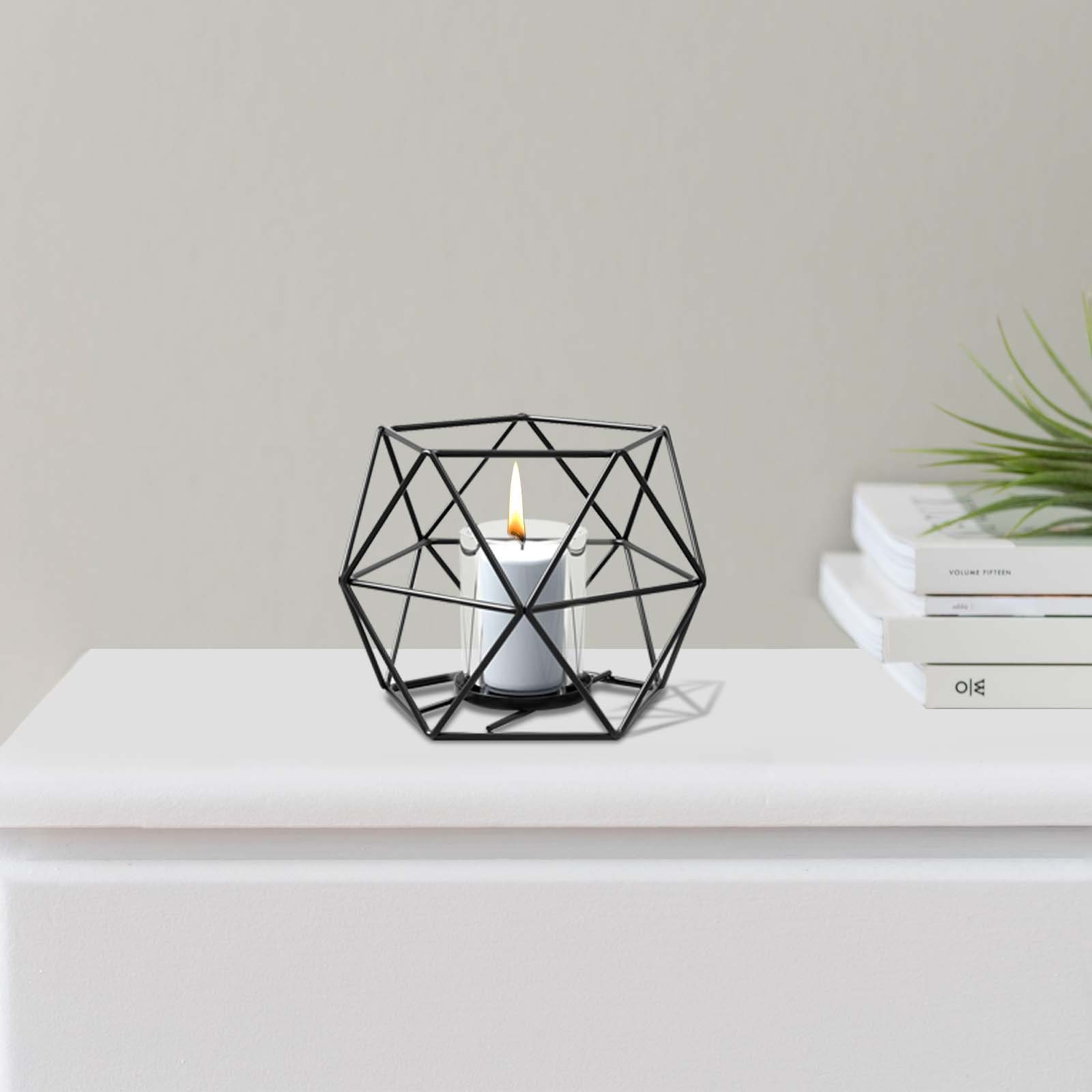 Kerzenhalter, Schwarz Kerzenständer CALIYO Teelichthalter,Metall St) (2 Windlicht Geometrisches