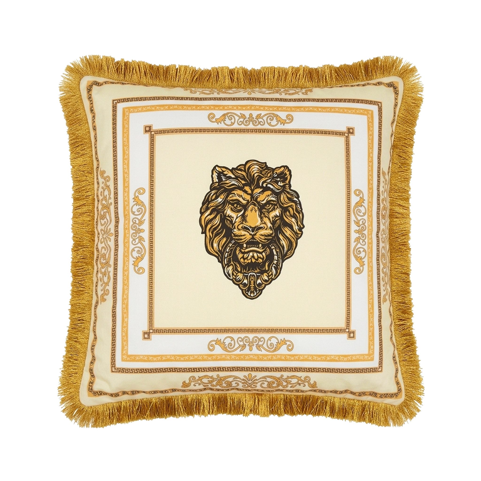 Belle Arti Dekokissen Samt/Dekokissen mit Löwen- oder Kronenmotiv, Beige/Weiß 45x45, 60x60