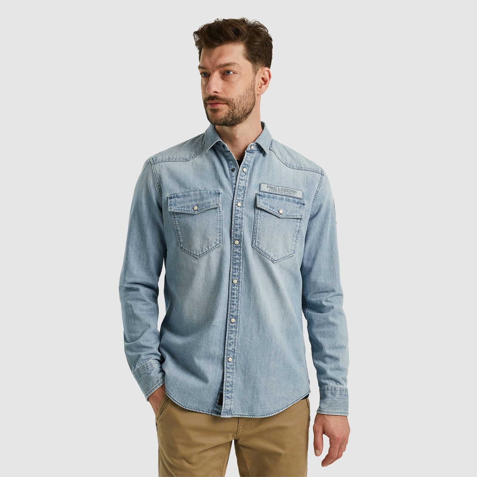 PME LEGEND Jeanshemd Long Sleeve Shirt Bleach Indigo denim mit Kentkragen günstig online kaufen