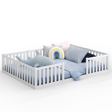 CADANI Kinderbett Teso Bodenbett weiß 90x200 cm (flexibler Rausfallschutz), Bodenbett, einfache Montage, integrierter Lattenrost, Montessori
