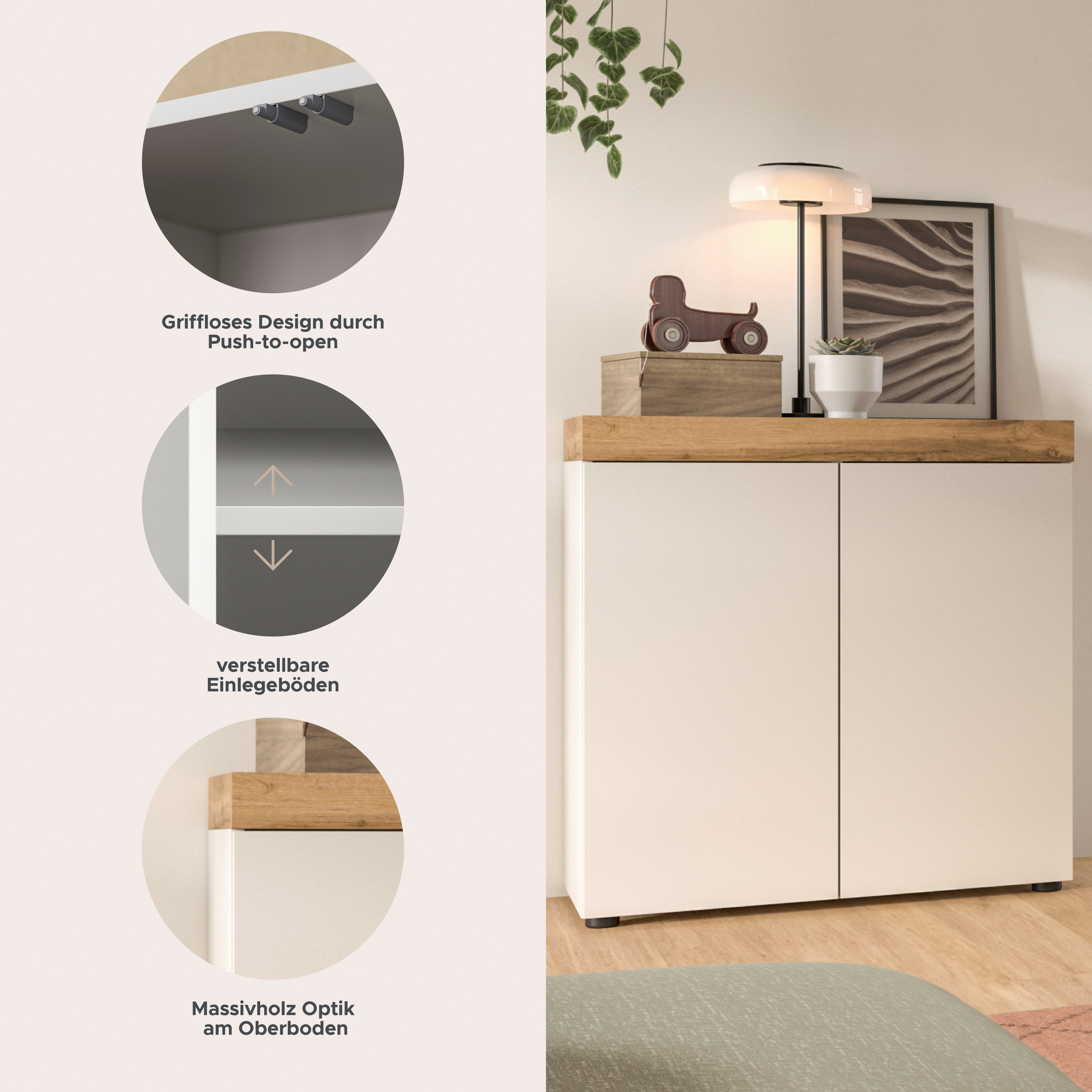 OTTO home Kommode MAMBO, TOPSELLER!, Breite 77cm, 2 Türen, 4 Fächer, push-2-open (1 St., 2 farbige Ausführung, in verschiedenen Farben erhältlich), Kommode, Anrichte, Wohnzimmer, Schlafzimmer