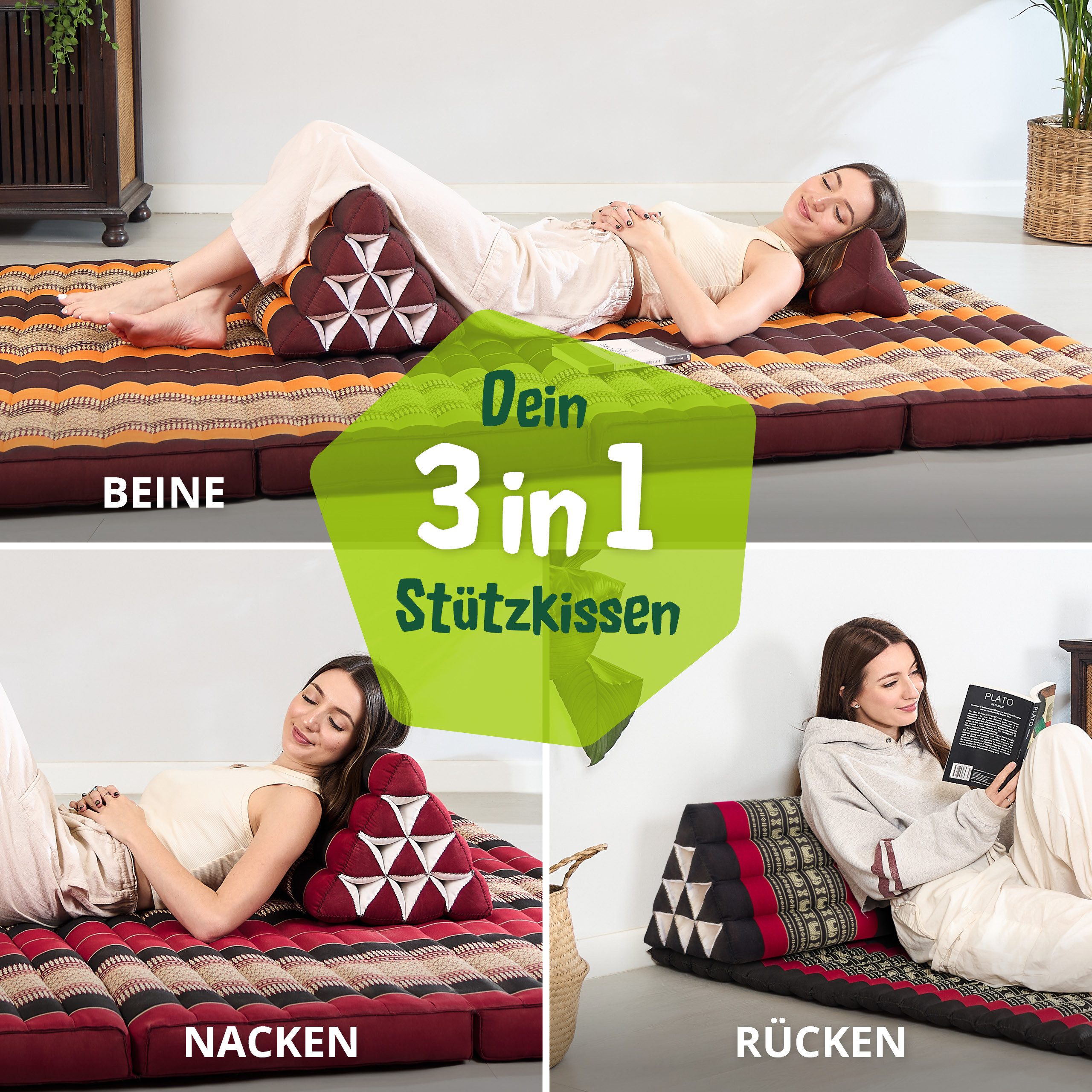 livasia Keilkissen Dreieckskissen 80 cm breit (Classic) - 33x80x30cm -, Kapok, vegan, handgefertigt