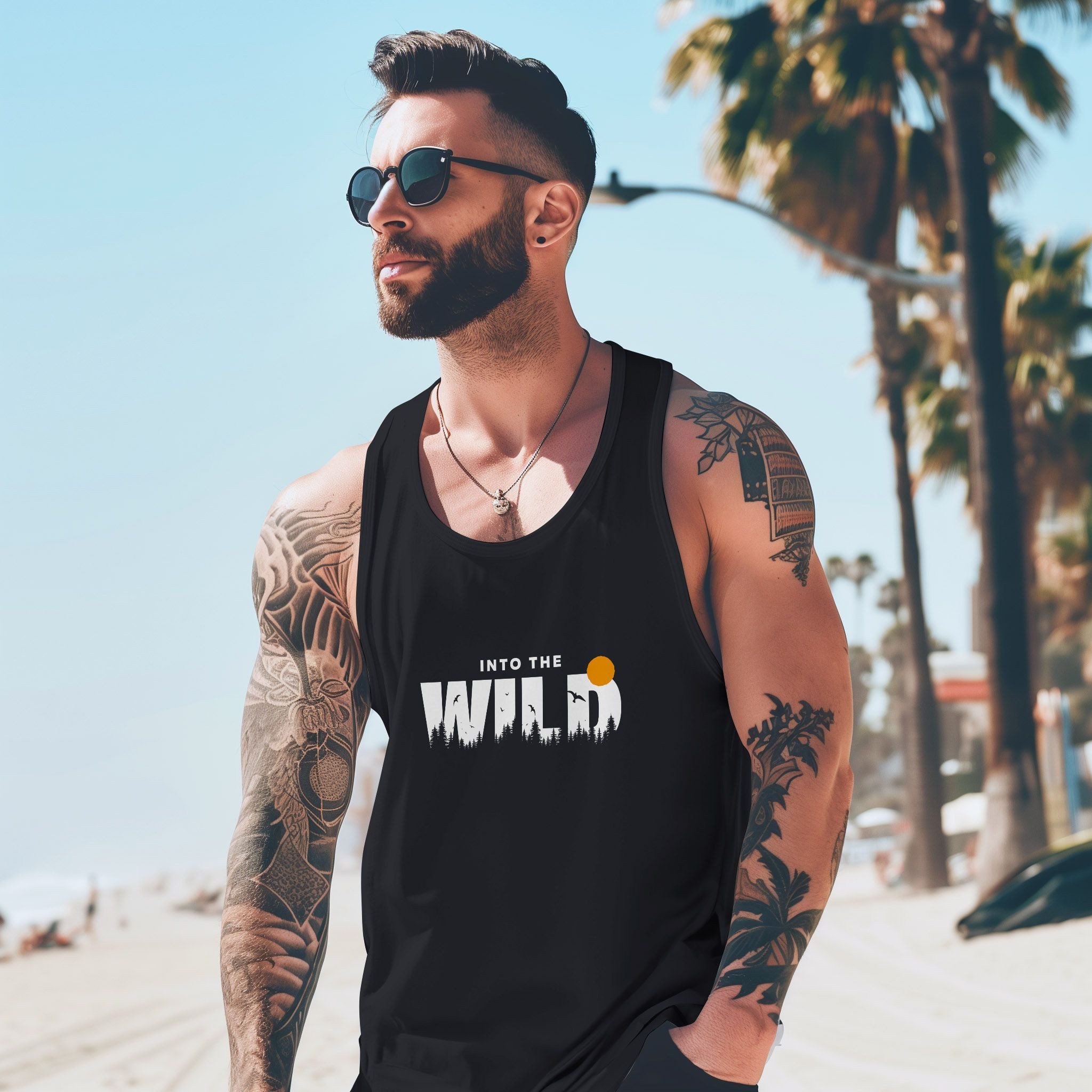 Neverless Tanktop Herren Tank-Top Brustprint Bedruckt Into the Wild Schriftzug Outdoor mit Print – Bild 5 von 5