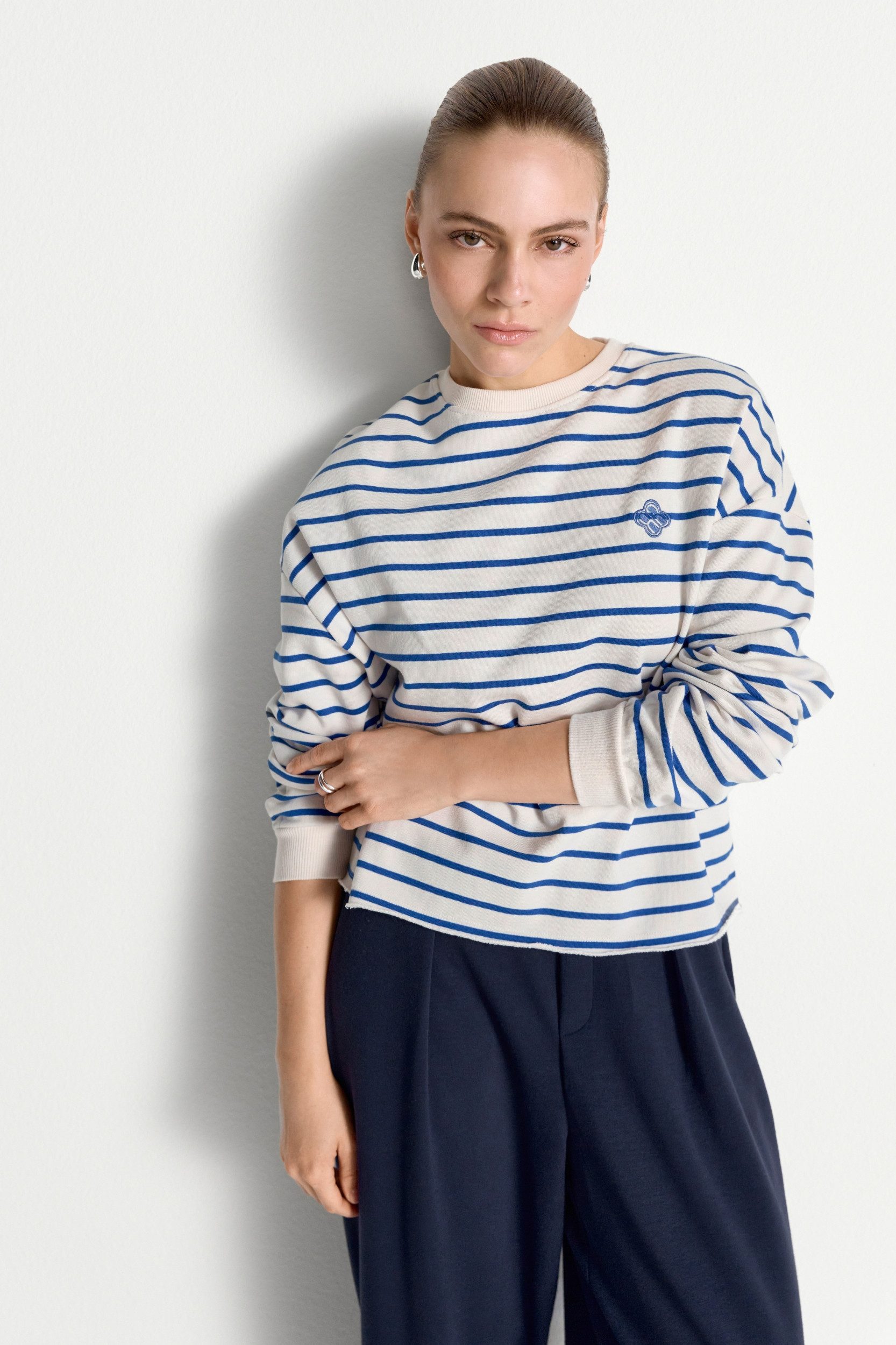 RICHROYAL Sweatshirt O Striped Sweatshirt, royal blue
