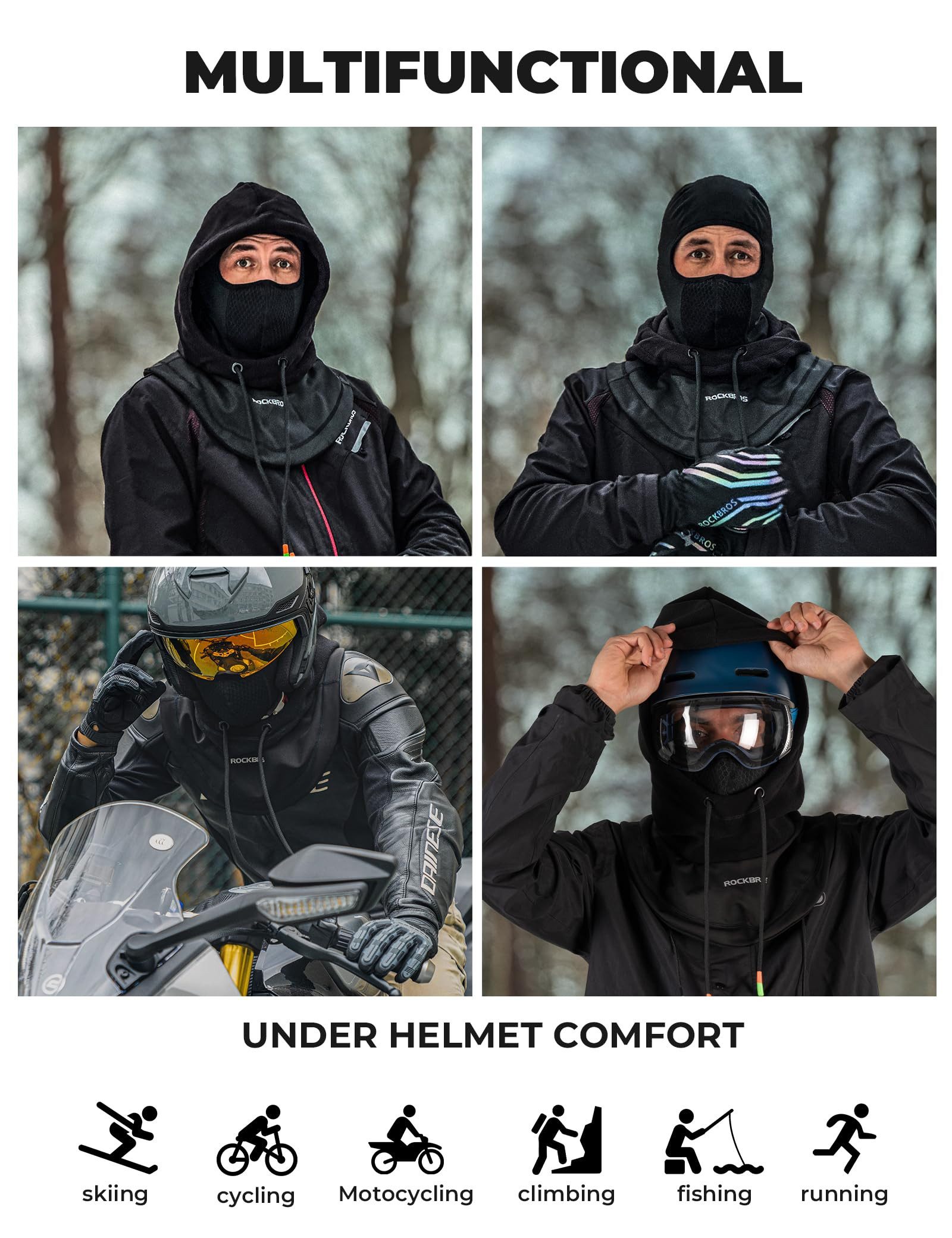 ROCKBROS Sturmhaube Balaclava Skimaske Herren Damen Balaclava Herren/Damen (Gesichtshaube Sport Wintermütze Warm