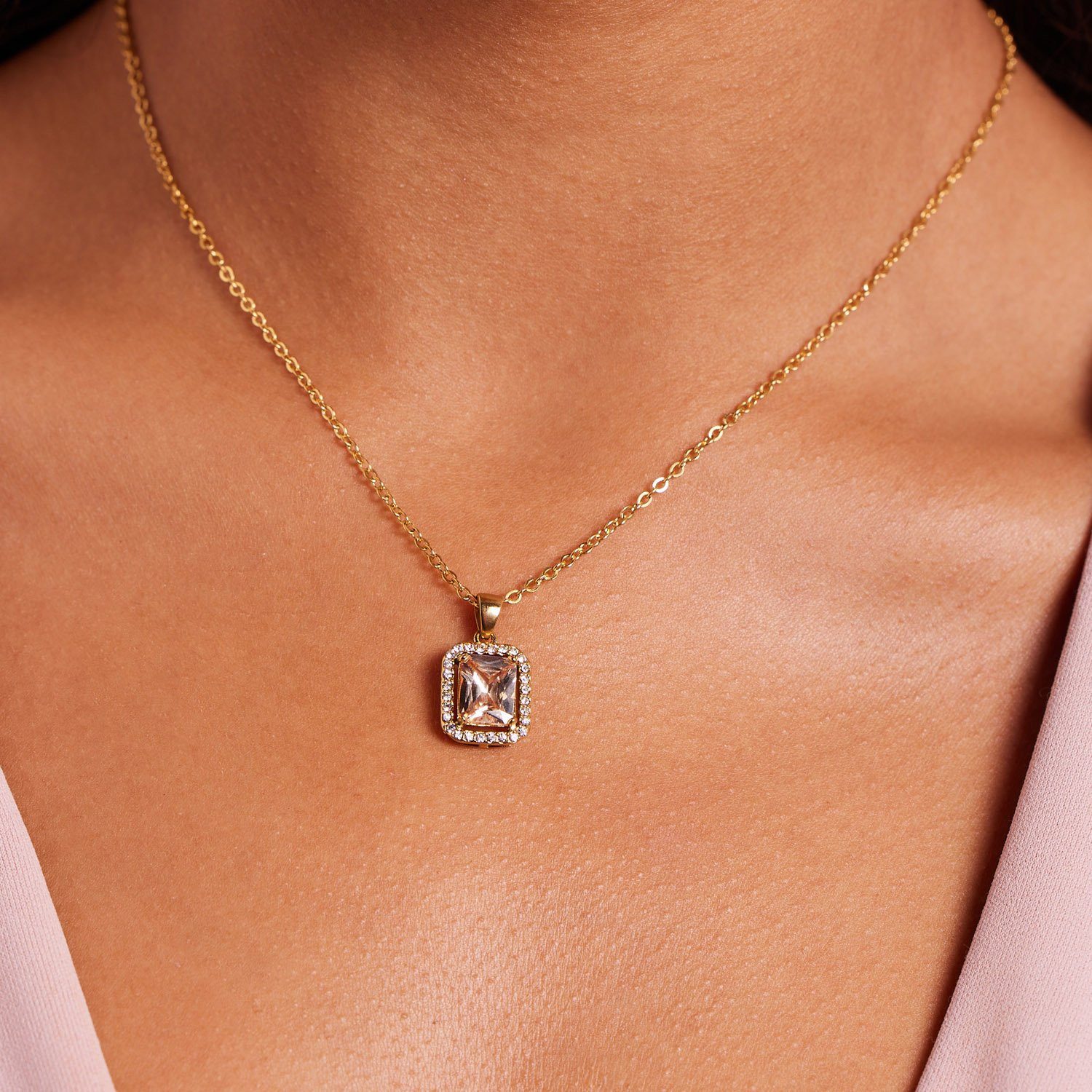 LUCARDI Kette mit Anhänger Halskette - Stahl - Gold - Zirkonia - Damen