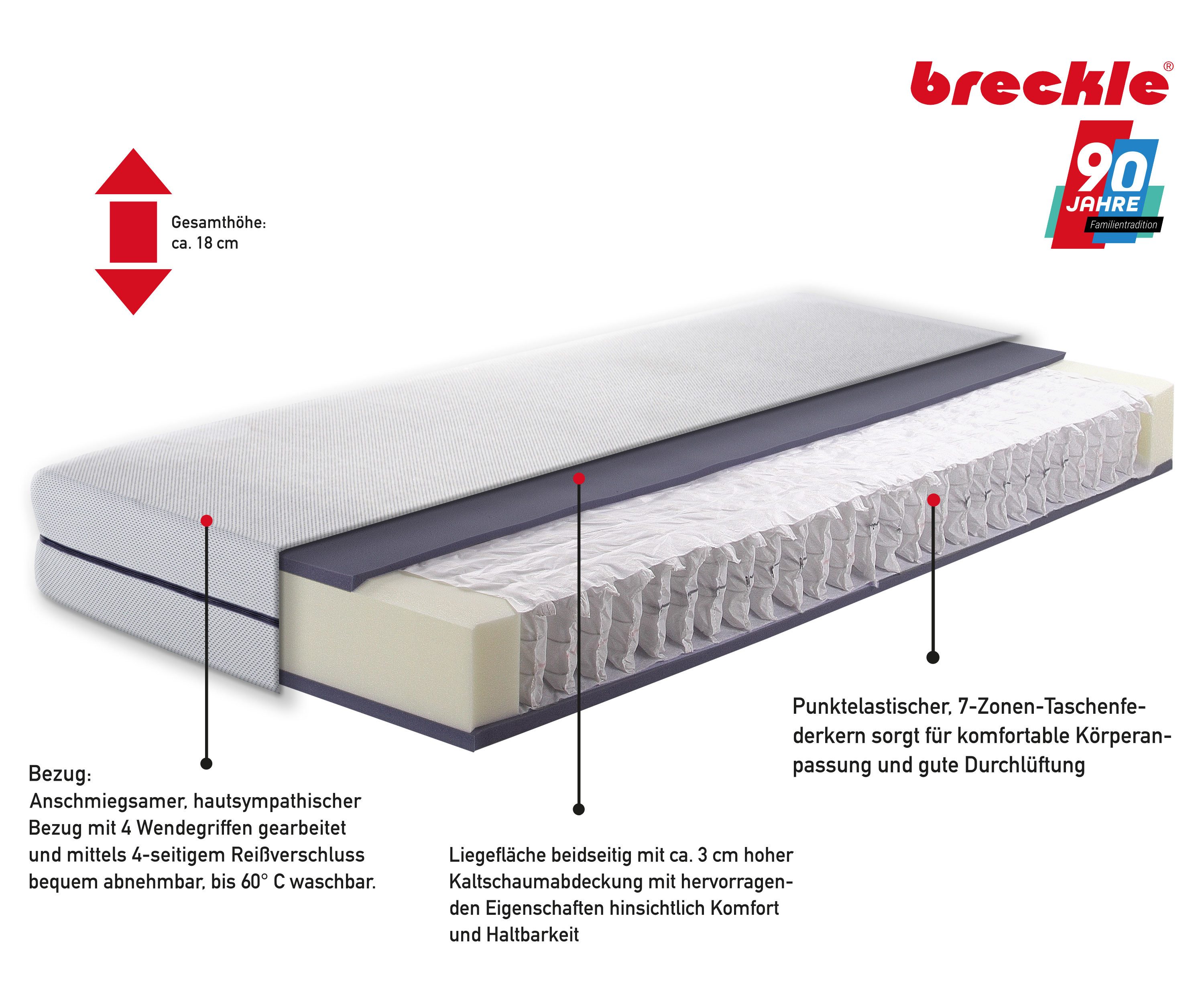 Taschenfederkernmatratze Flex Air, Breckle, 18 cm hoch, (1-tlg)