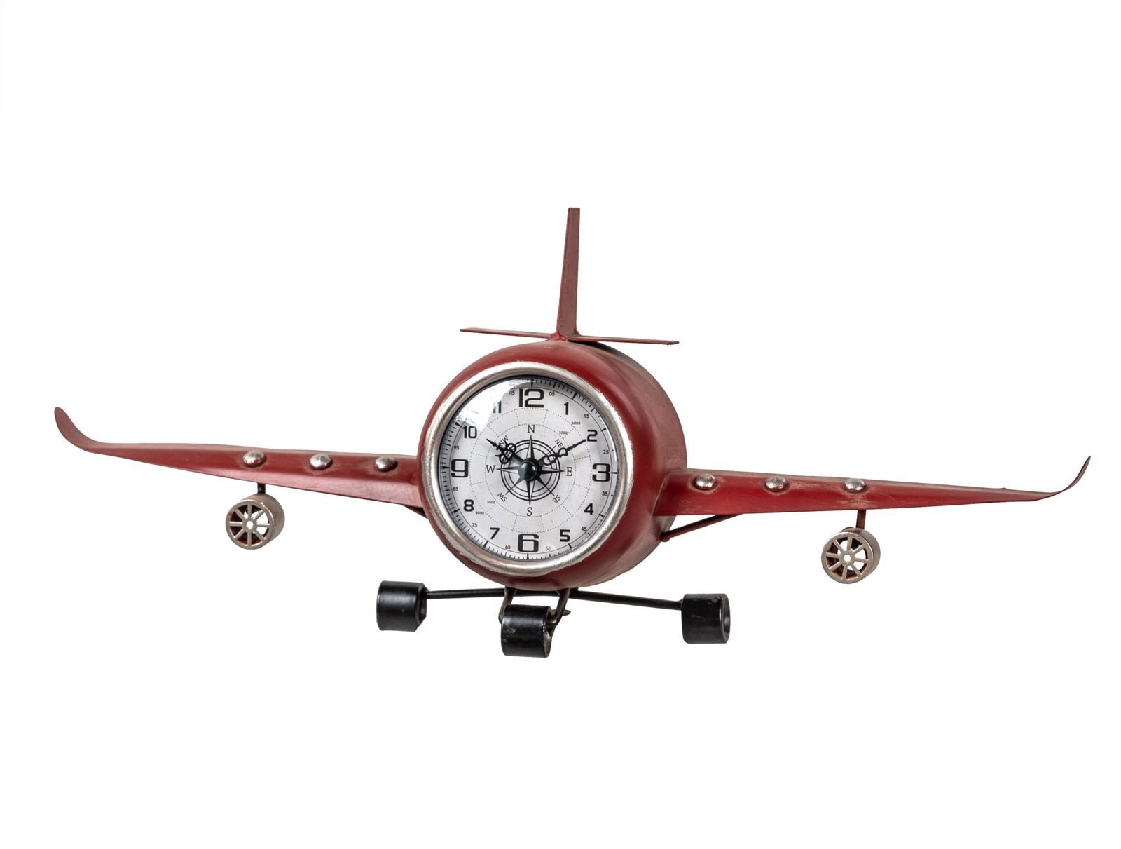 formano Wanduhr Metall Standuhr Flugzeug 40x17cm 3D Metall Uhr rot XL Dekoration