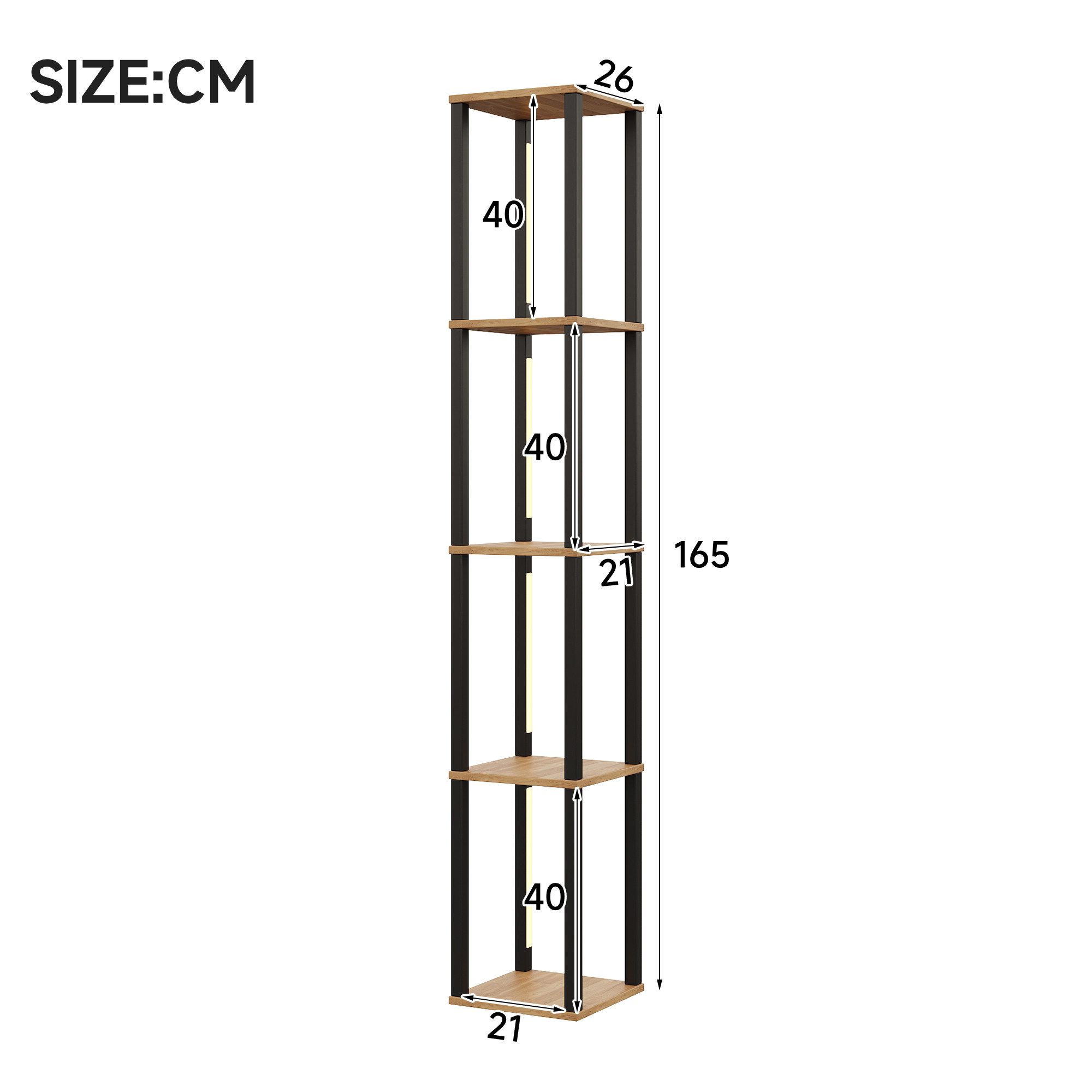 Celya Bücherregal Standregal, vier Ebenen mit einstellbare LED-Beleuchtung, modernes minimalistisches Design, einfach zu montieren und zu reinigen, Ideal für Wohnzimmer, Schlafzimmer, Arbeitszimmer oder Flur