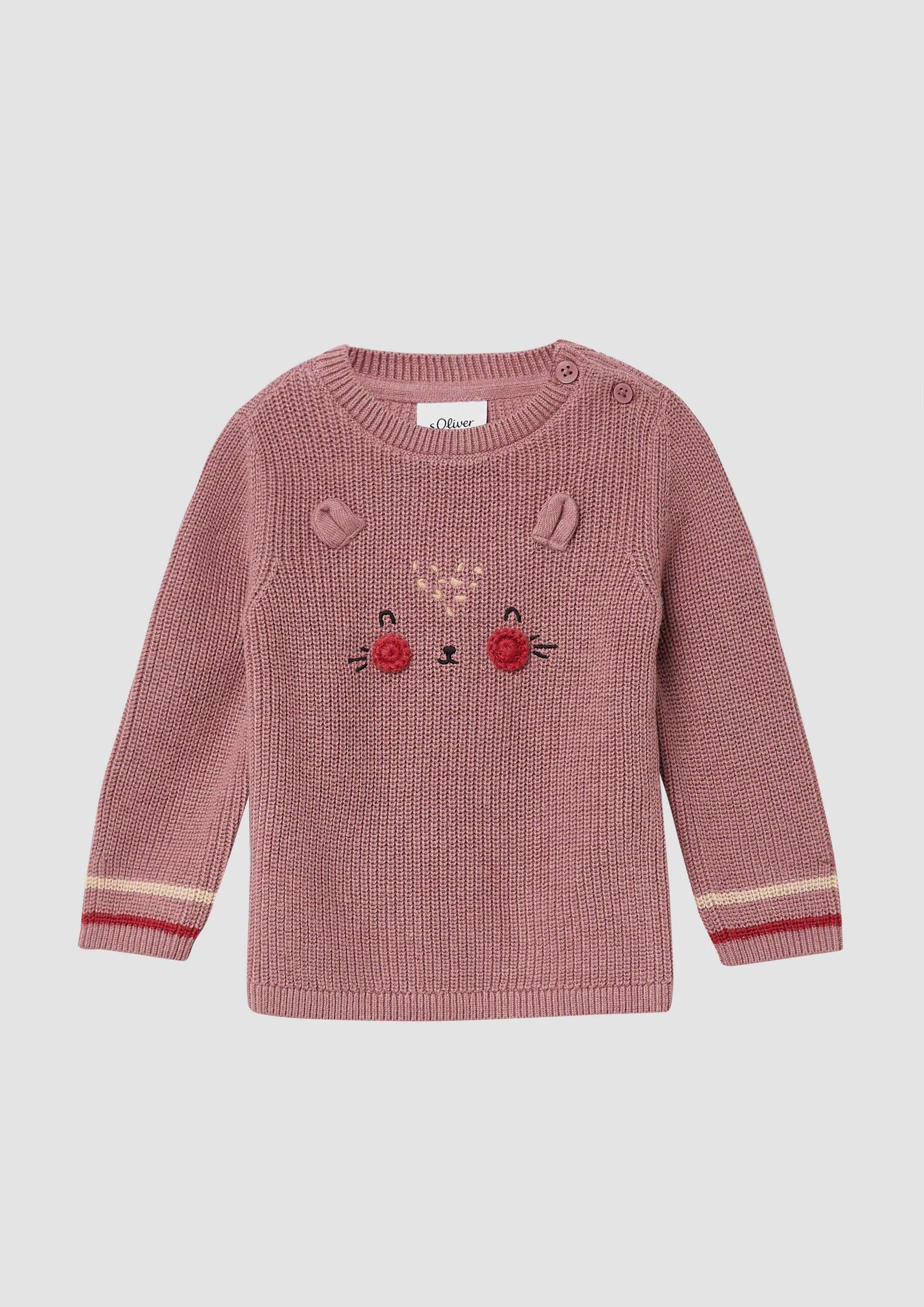 s.Oliver Longpullover Strickpullover Strickpullover aus Baumwollmix mit Artwork