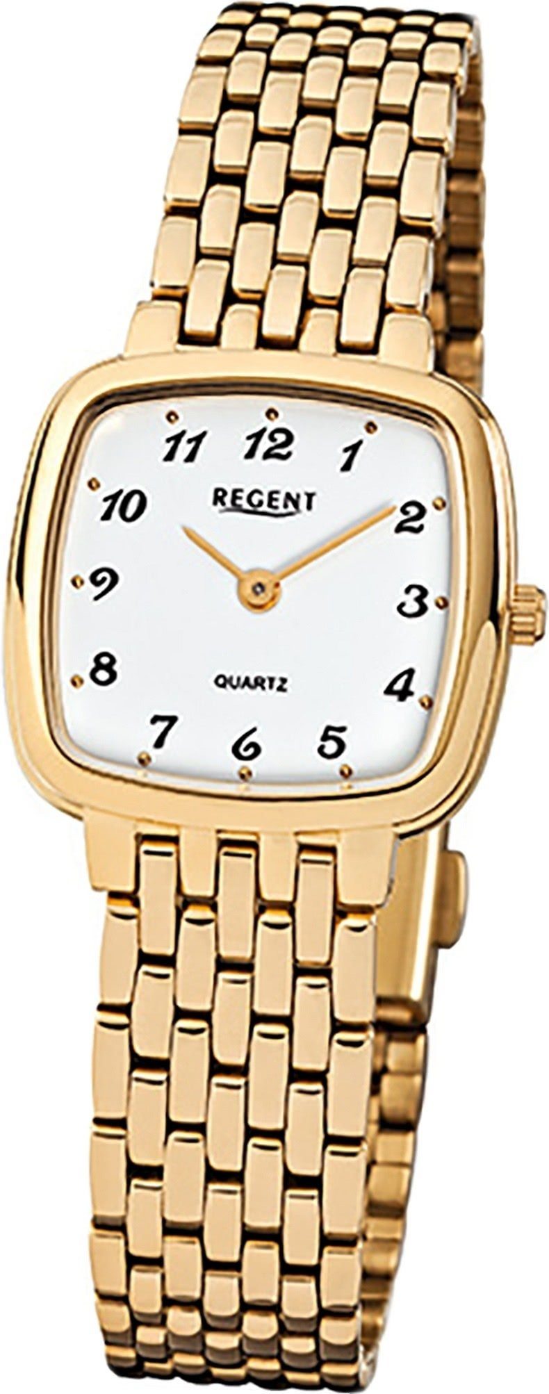 Regent Quarzuhr Regent Stahl Damen Uhr F-521 Quarzuhr, Damenuhr Edelstahl, ionenplattiert eckiges Gehäuse, klein (ca 25x25mm)