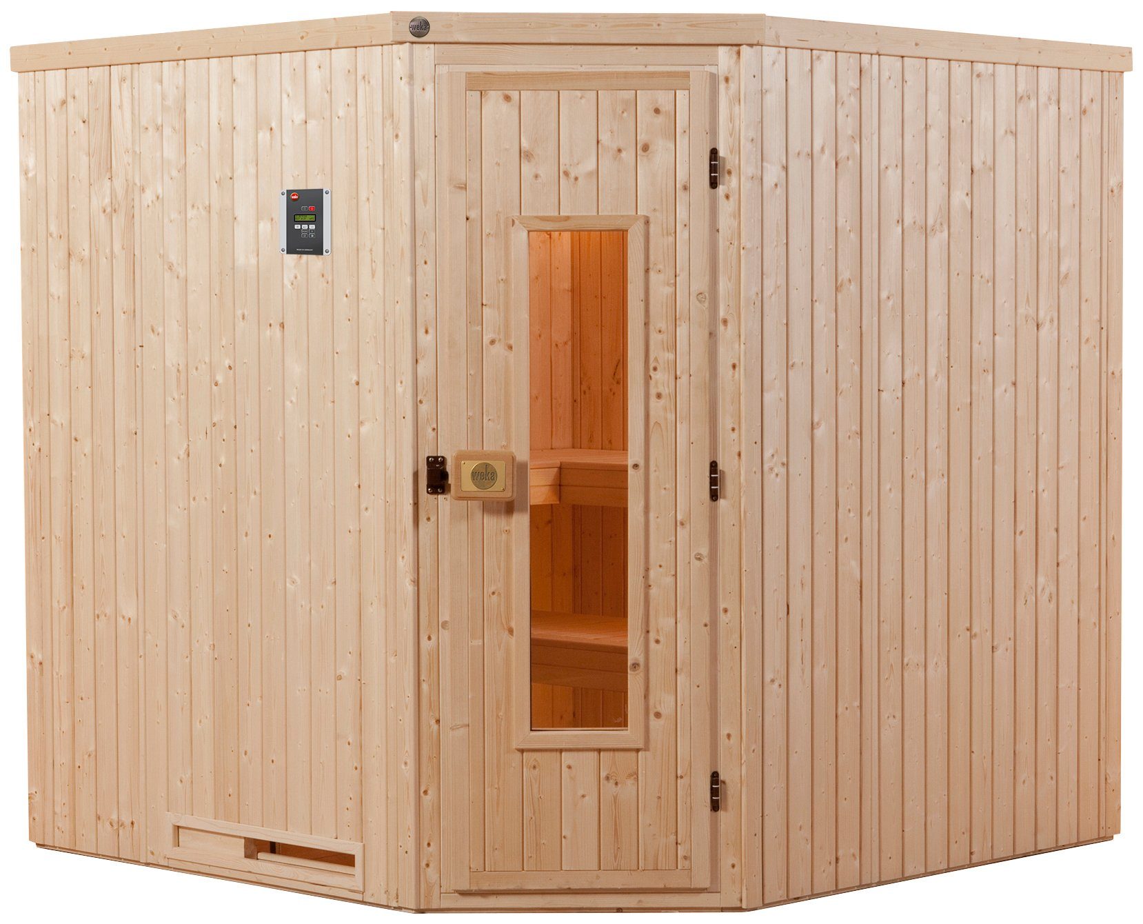 weka Sauna Varberg 3, BxTxH: 194 x 194 x 199 cm, 57 mm, 7,5 kW Bio-Ofen mit ext. Steuerung
