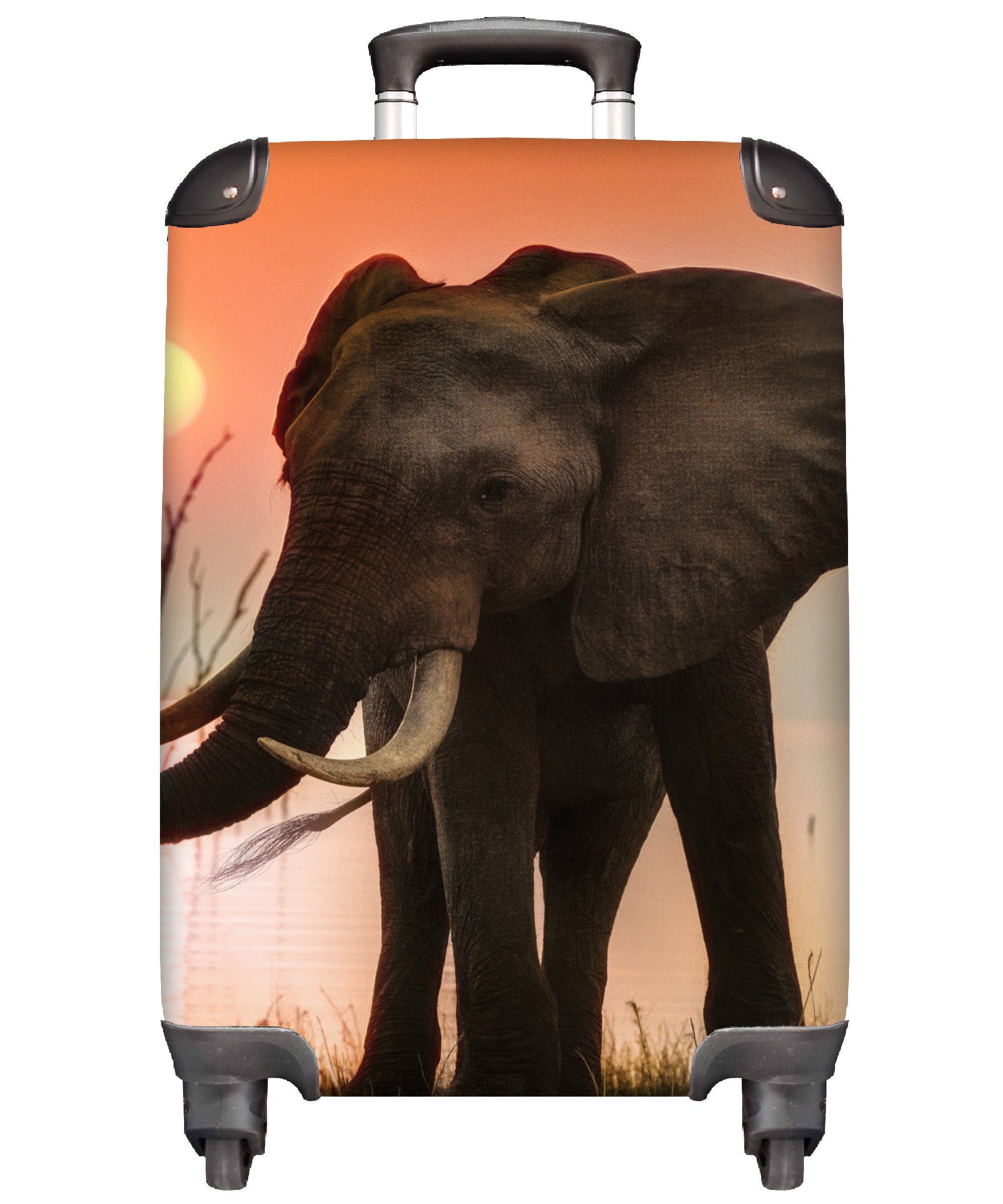 - Rollen, Reisetasche - Tiere MuchoWow rollen, mit 4 Reisekoffer - Handgepäckkoffer für Ferien, Trolley, Wasser Handgepäck Elefant Sonnenuntergang,