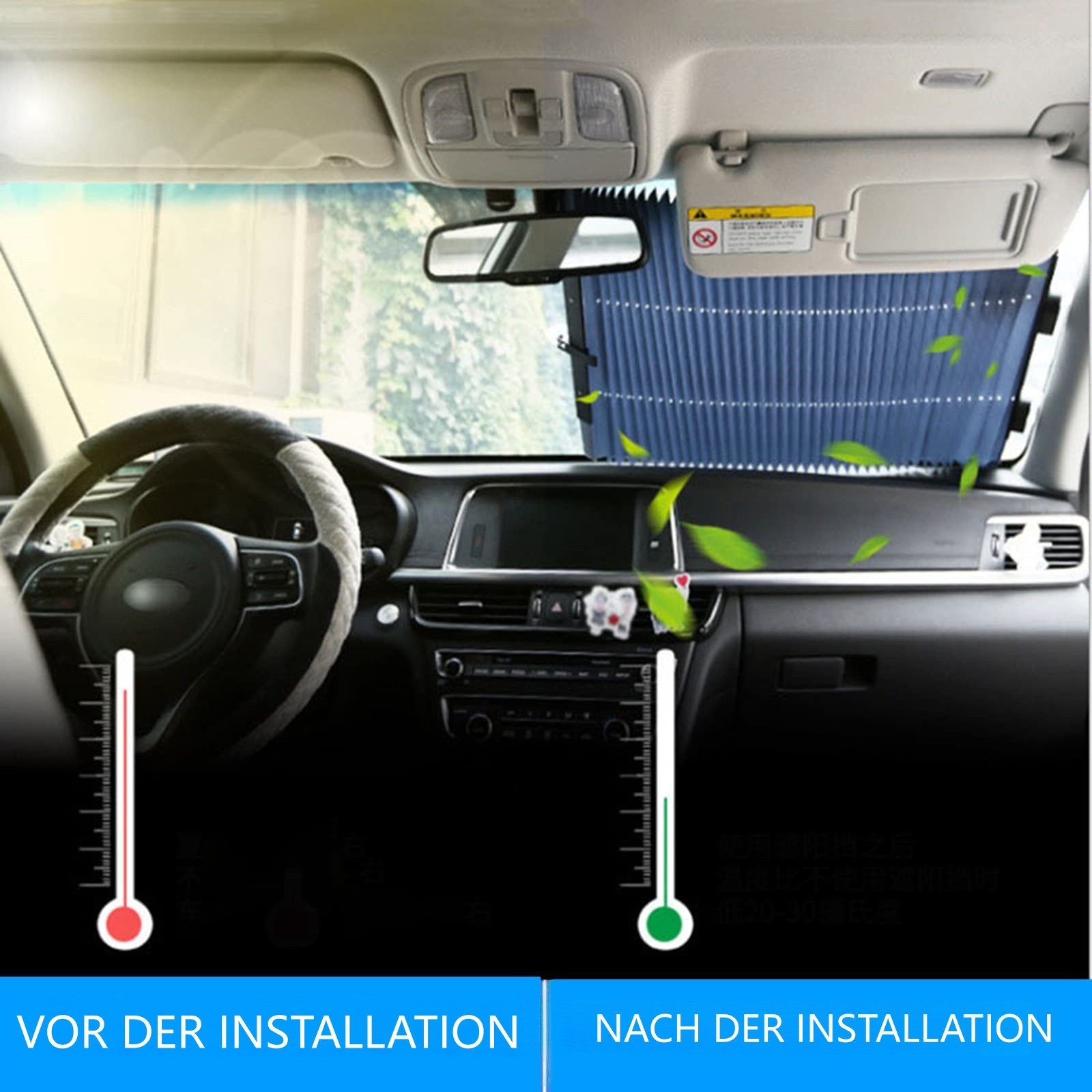 FOUORTUNATE-BEE Autosonnenschutz Auto Sonnenschutz Rollo ausziehbar, Saugnapf Montage 46×120 cm, Fenster Sonnenschutz zum Ziehen für Auto & Zuhause, ohne Bohren