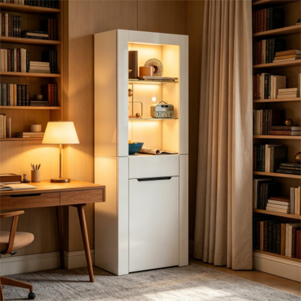MODFU Vitrine Aktenschrank Standvitrine Aufbewahrungsschrank (Aktenschrank Standvitrine Aufbewahrungsschrank, mit Regalen Vitrinenschrank Küchenschrank Bücherschrank) für Küche Wohnzimmer Büro Esszimmer