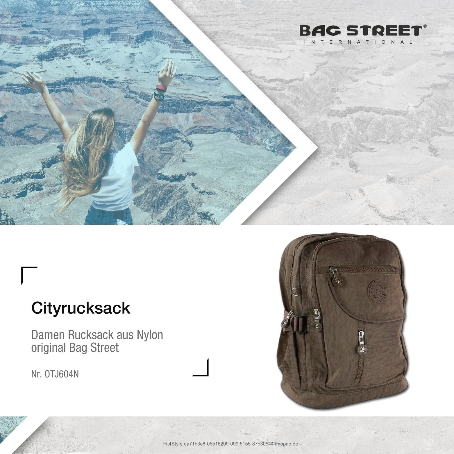 BAG STREET Freizeitrucksack (Cityrucksack), braun 30cm Damen Cityrucksack, ca. ca. Sporttasche x 38cm Nylon, Herren Freizeitrucksack Street Bag