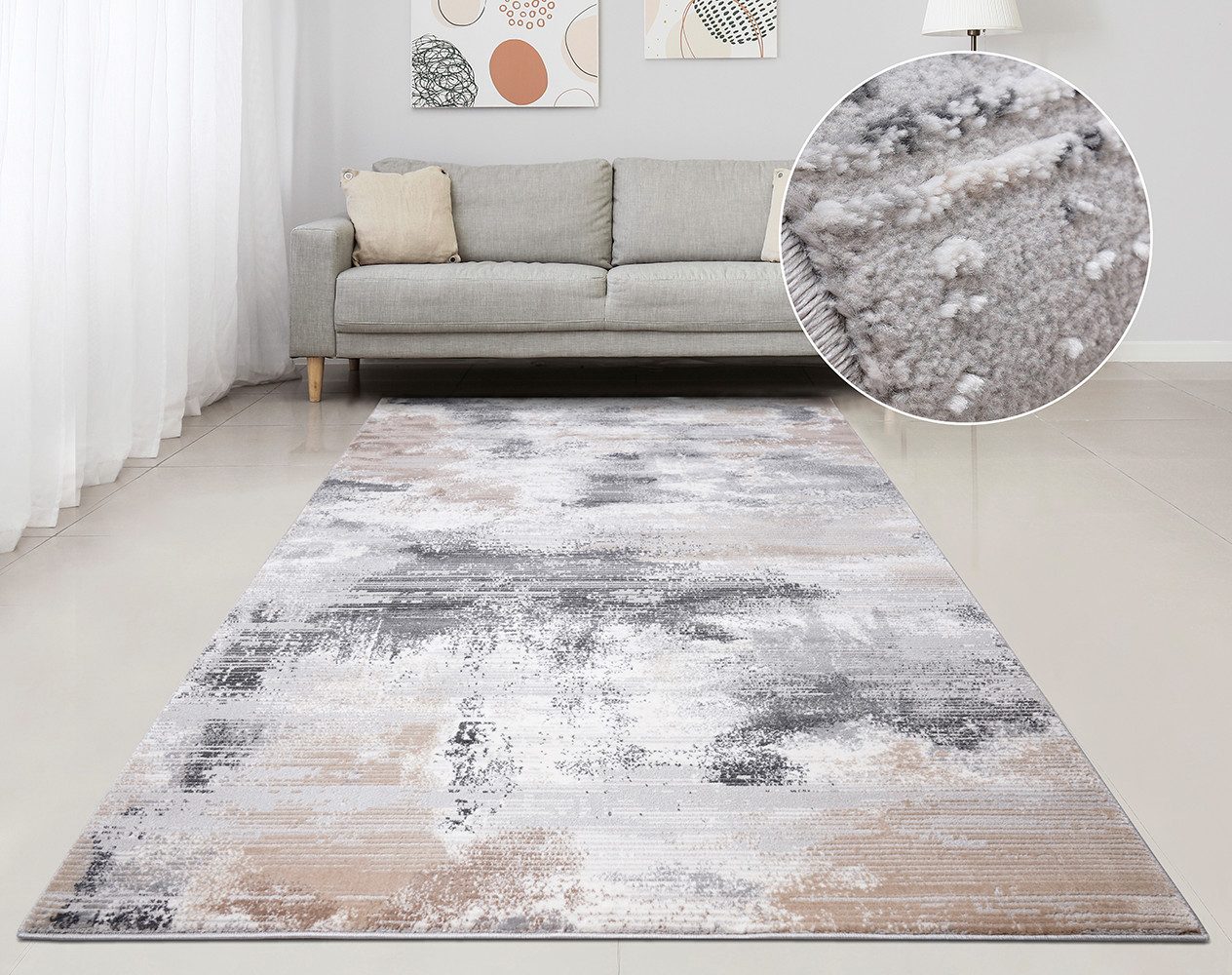 my home Teppich Oleas, rechteckig, Höhe: 24 mm, Vintage-Look, abstraktes Design, weiche Haptik, pflegeleicht