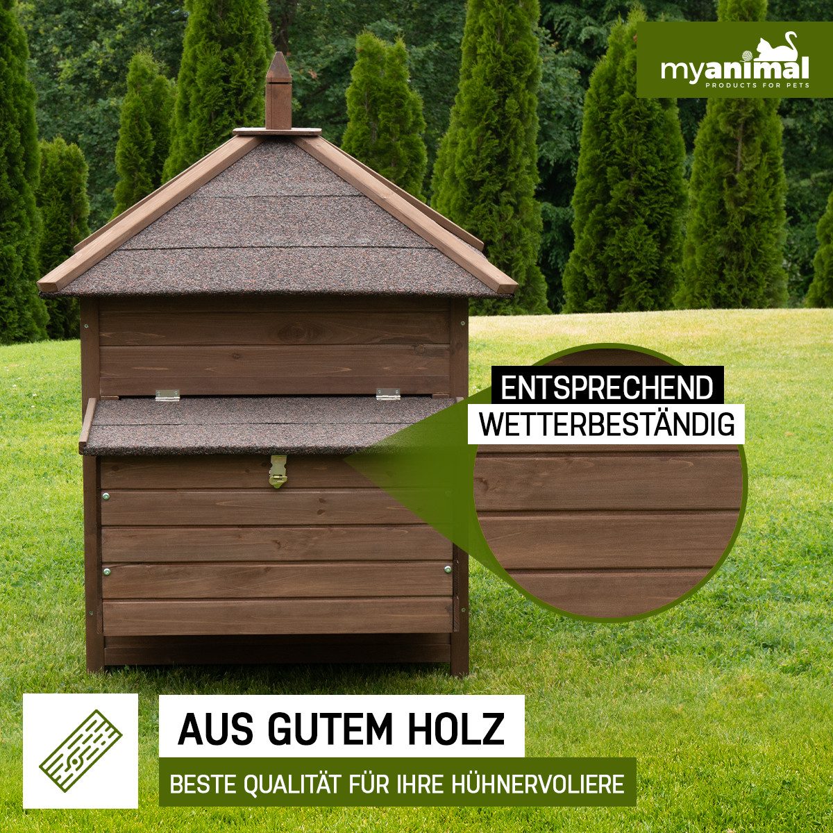 My Animal Hühnerstall Hühnerhaus MH-11 für 3-4 Hühner - Wetterbeständig, Hühnerhaus, Hühner Käfig, Gehege, Nistkasten