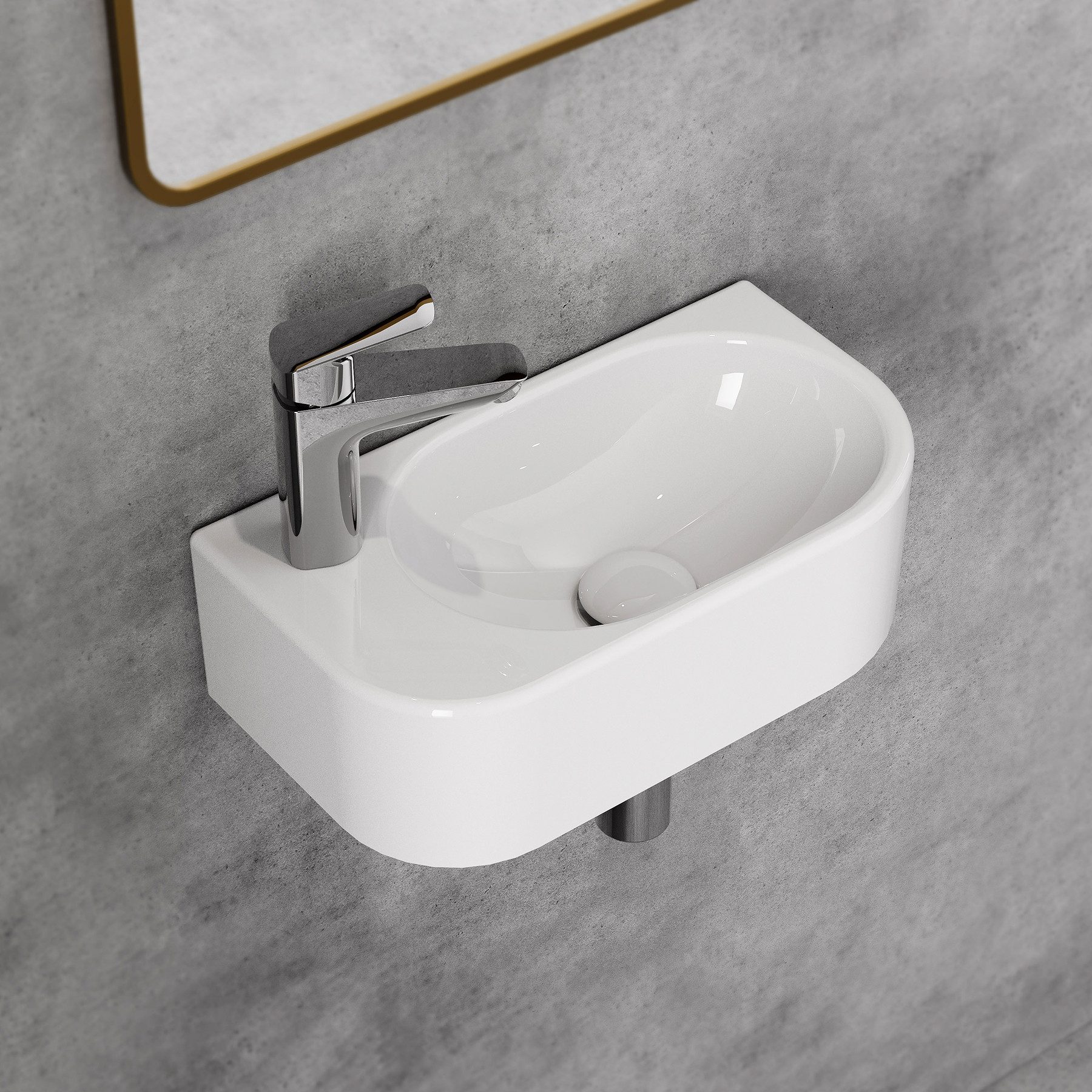 HOROW Waschbecken Hänge Waschbecken Kleines Oval für Gäste mit Hahnloch 41x22x11cm (für Badezimmer Gäste-WC, mit Hahnloch und Überlauf)