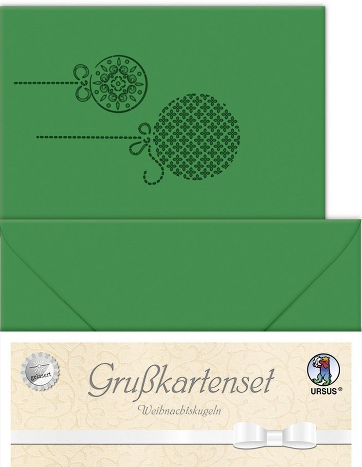 Thumbnail - Ursus - Ludwig Bähr Designpapier Doppelkarte A6 gelasert + Kuvert VE=5 Sets Weihnachtskugeln tannengrün