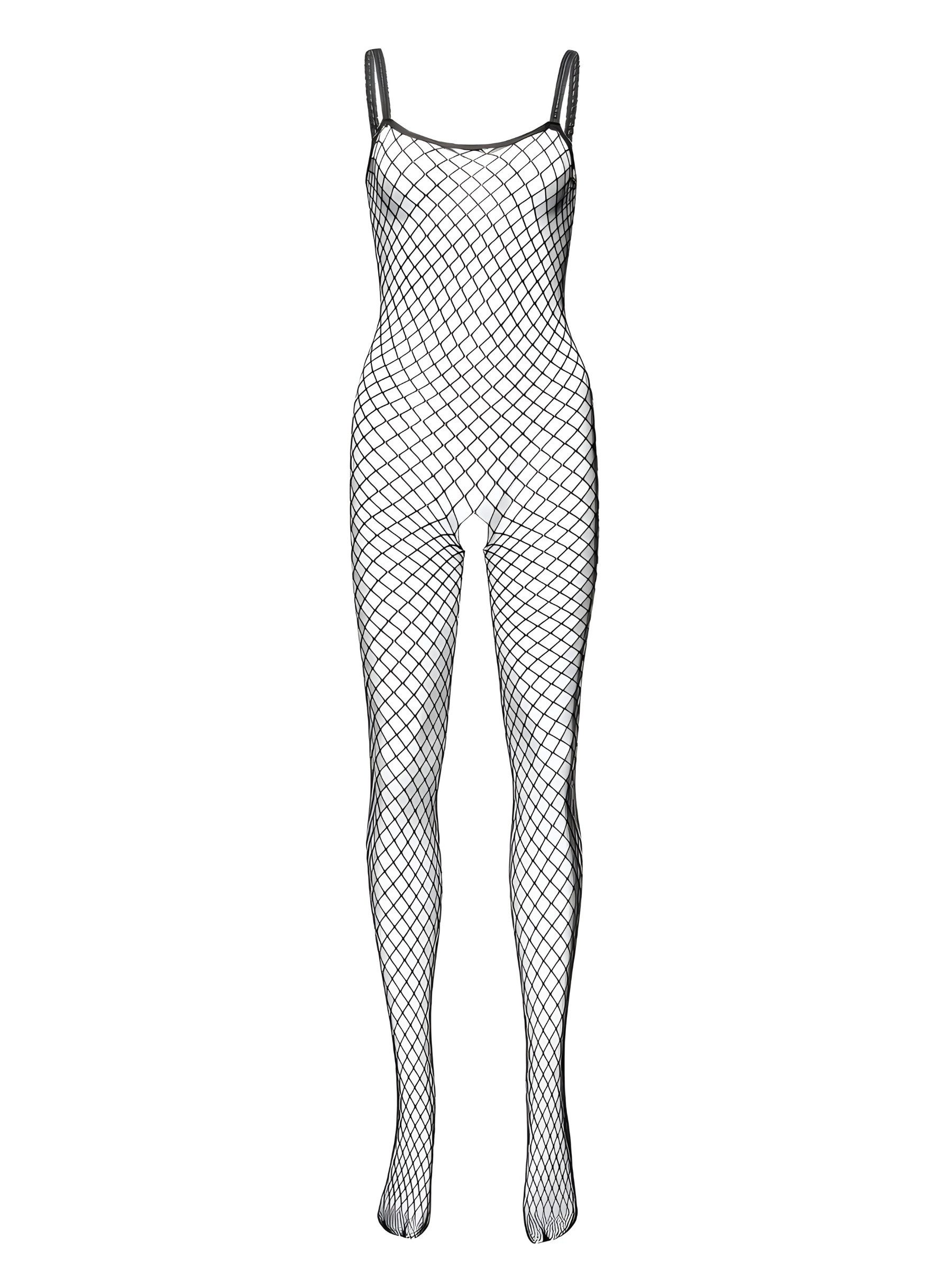 Elegant Love Bodystocking-Ouvert Femininer Netz-Strumpfbody – Stilvoller Catsuit-Dessous für Damen sexy Reizwäsche mit offenem Schritt, S-XL, Schwarz