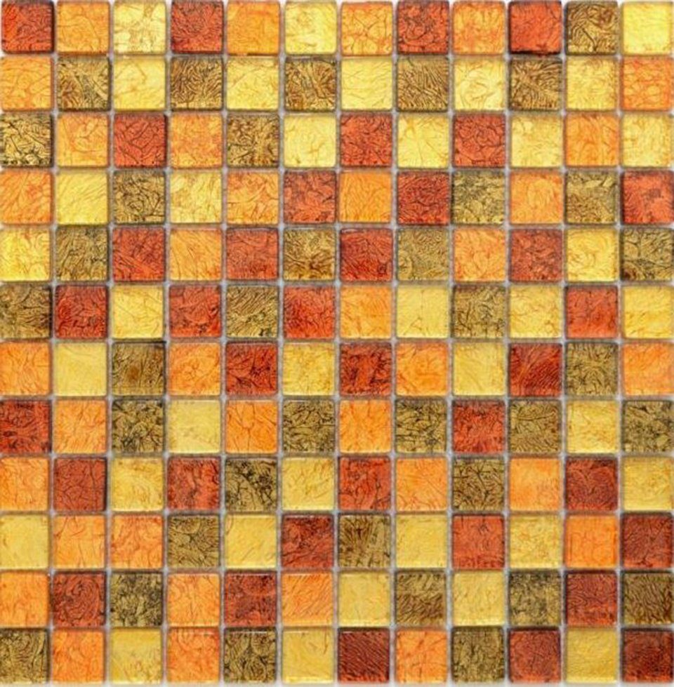 Mosani Mosaikfliesen Glasmosaik Crystal Mosaik gold orange braun glänzend / 10 Matten