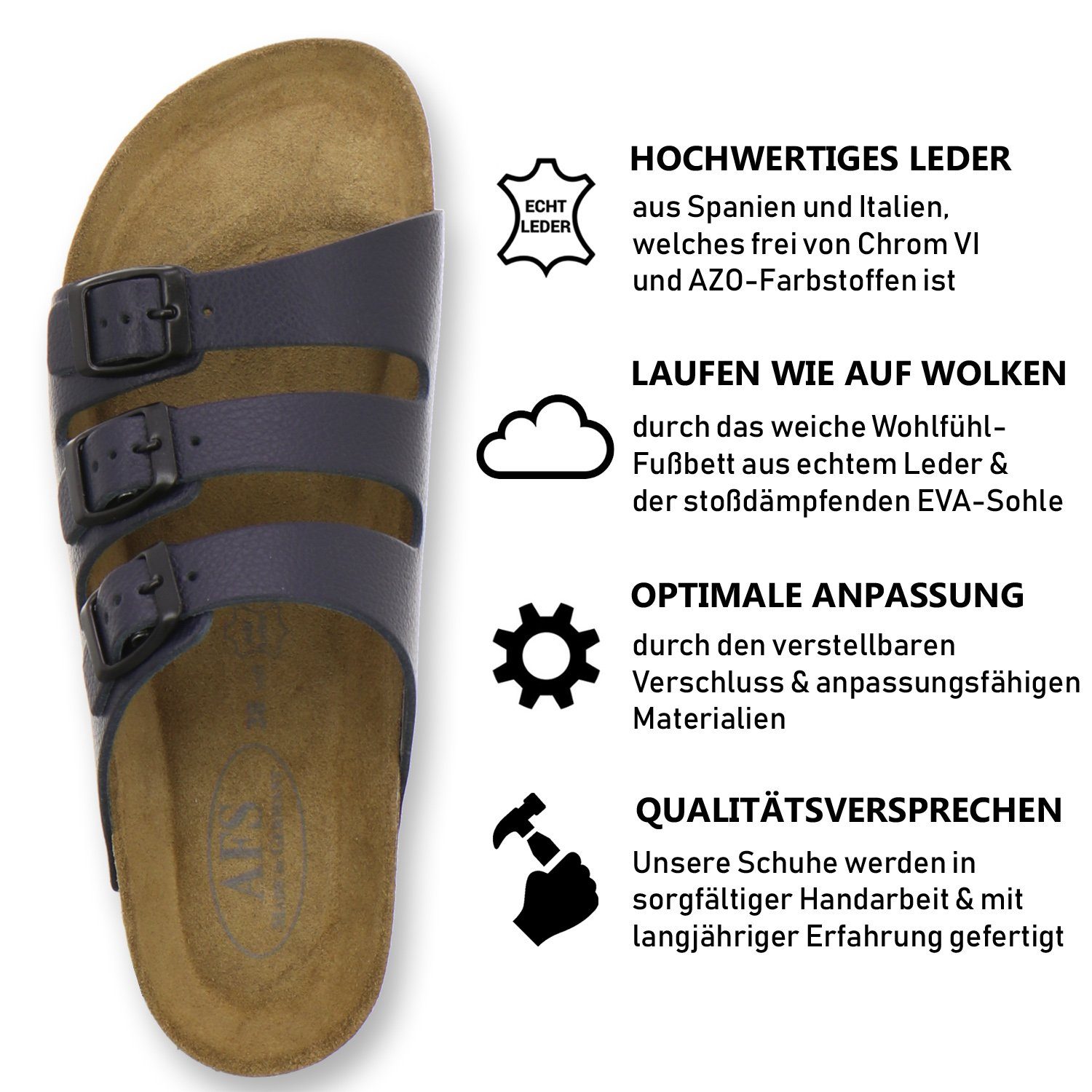 AFS-Schuhe 2133 navy Glattleder für Germany Fußbett, mit Leder in Damen Made Pantolette aus