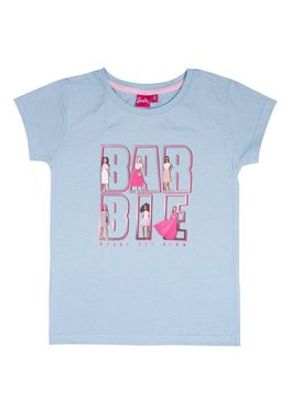 United Labels® T-Shirt Barbie T-Shirt mit Rüschen Mädchen kurzärmlig Blau/Rosa 2er Pack