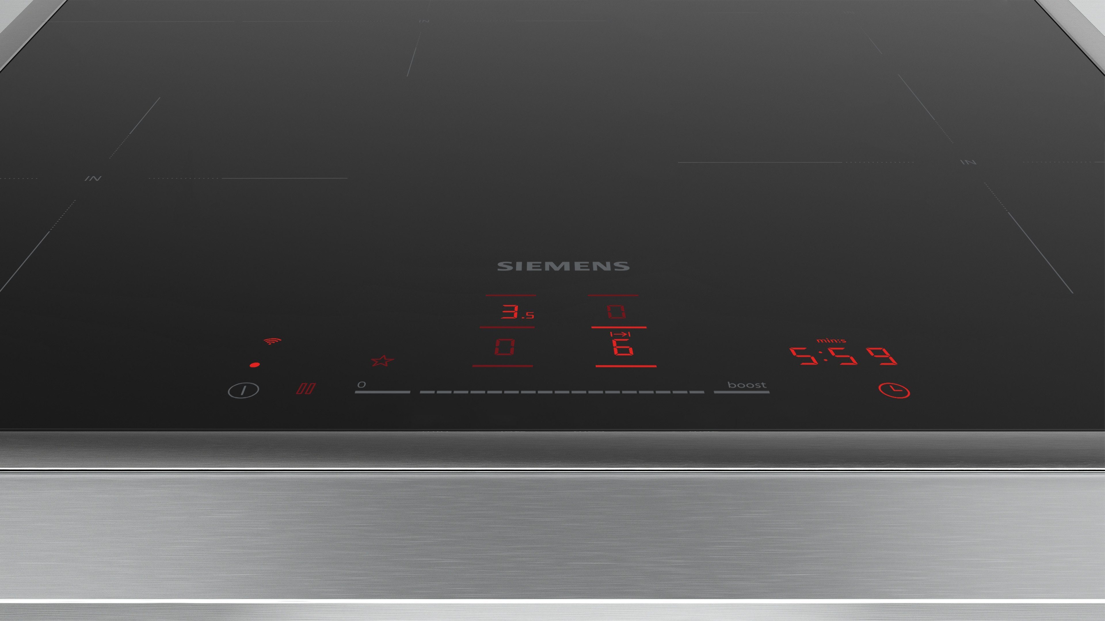 SIEMENS Induktions-Kochfeld iQ300 EH645HFB1E, Einfache Bedienung per touchSlider & extra Platz in der Bräterzone