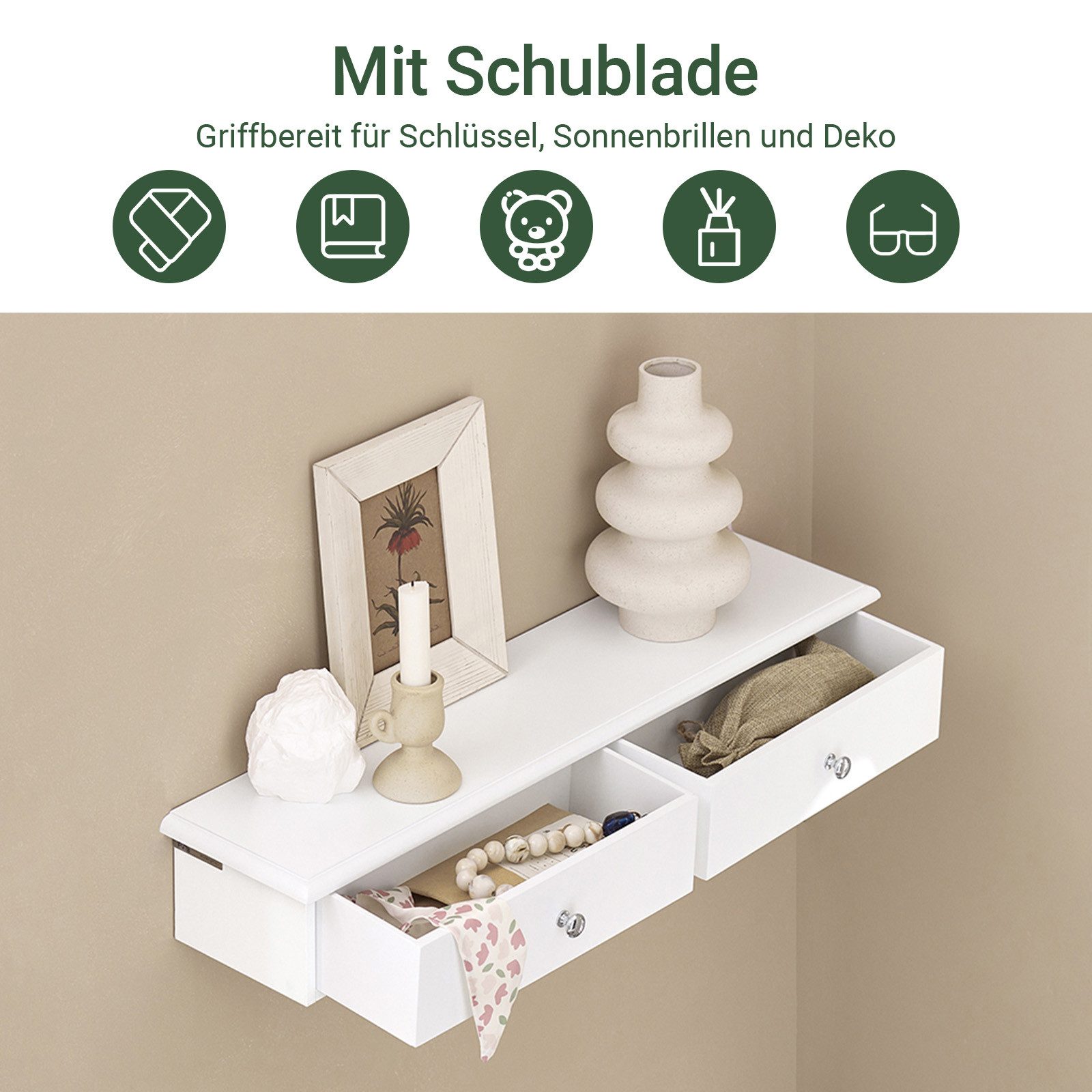 SoBuy Hängeschrank FRG43, Wandschrank mit 2/3 Schubladen, Badezimmerschrank Wandgarderobe mit Schubladen Hängeschrank Wandregal Hängeregal