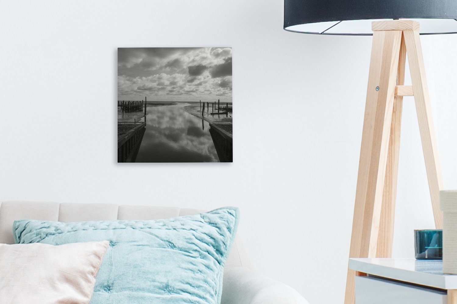 Wattenmeer Schlafzimmer Bilder Wohnzimmer - - Weiß Leinwandbild für Leinwand Schwarz Wolken, St), (1 OneMillionCanvasses® -