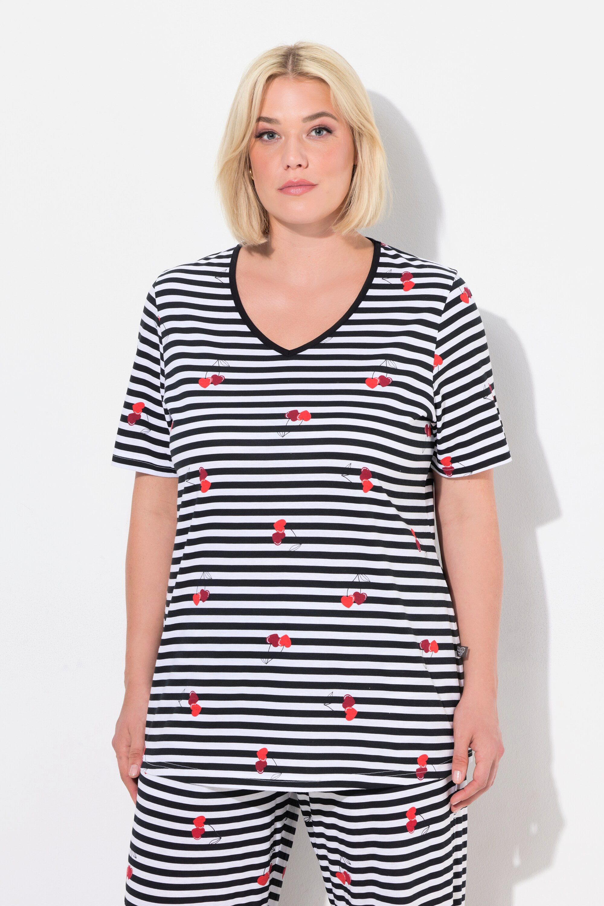 Pyjama Pyjamashirt Herzen Halbarm