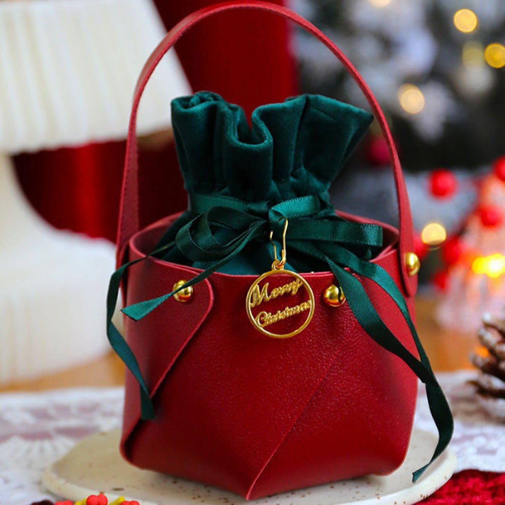 AUzzO~ Geschenkpapier Süßigkeiten Apfeltasche für Weihnachten geschenktüte Tragbares Leder, Weihnachtsdekoration für Weihnachtsfeier 5-tlg