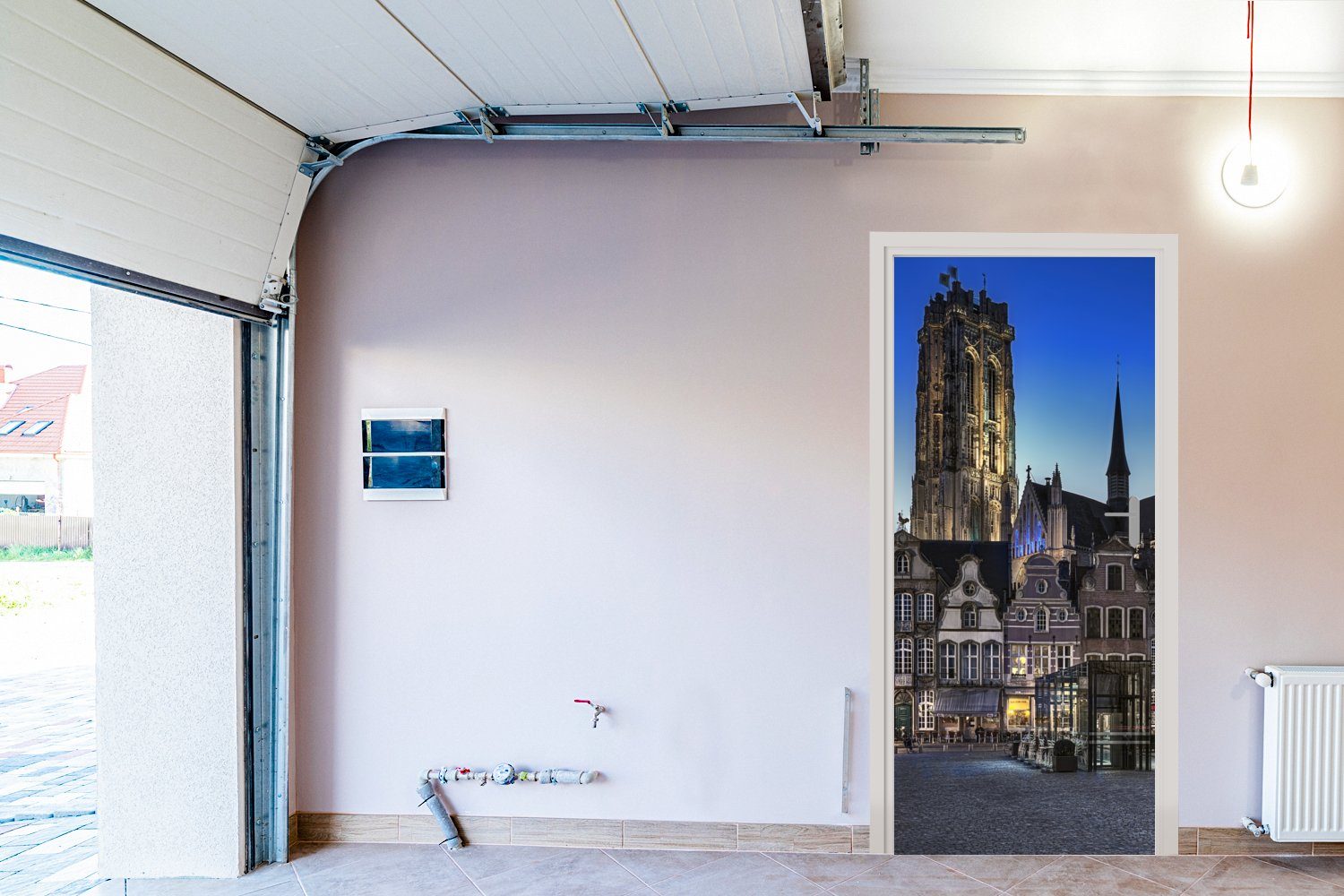Tür, Türtapete Lampe Matt, MuchoWow Fototapete für Marktplatz - St), Mechelen, 75x205 bedruckt, cm Türaufkleber, (1 -