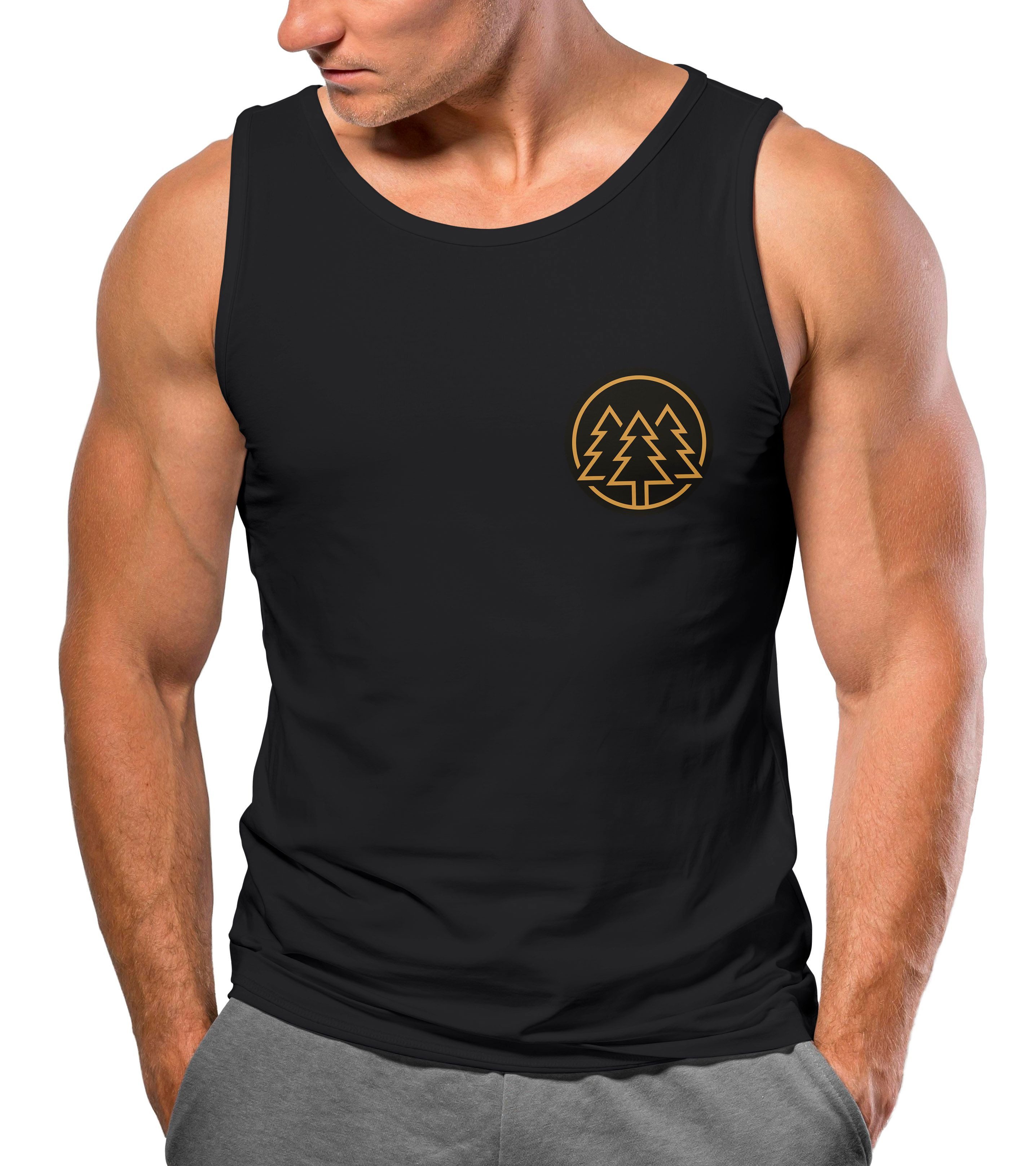 Tanktop Herren Tank-Top Print Logo Wald Bäume Outdoor Wandern Motiv Fashion