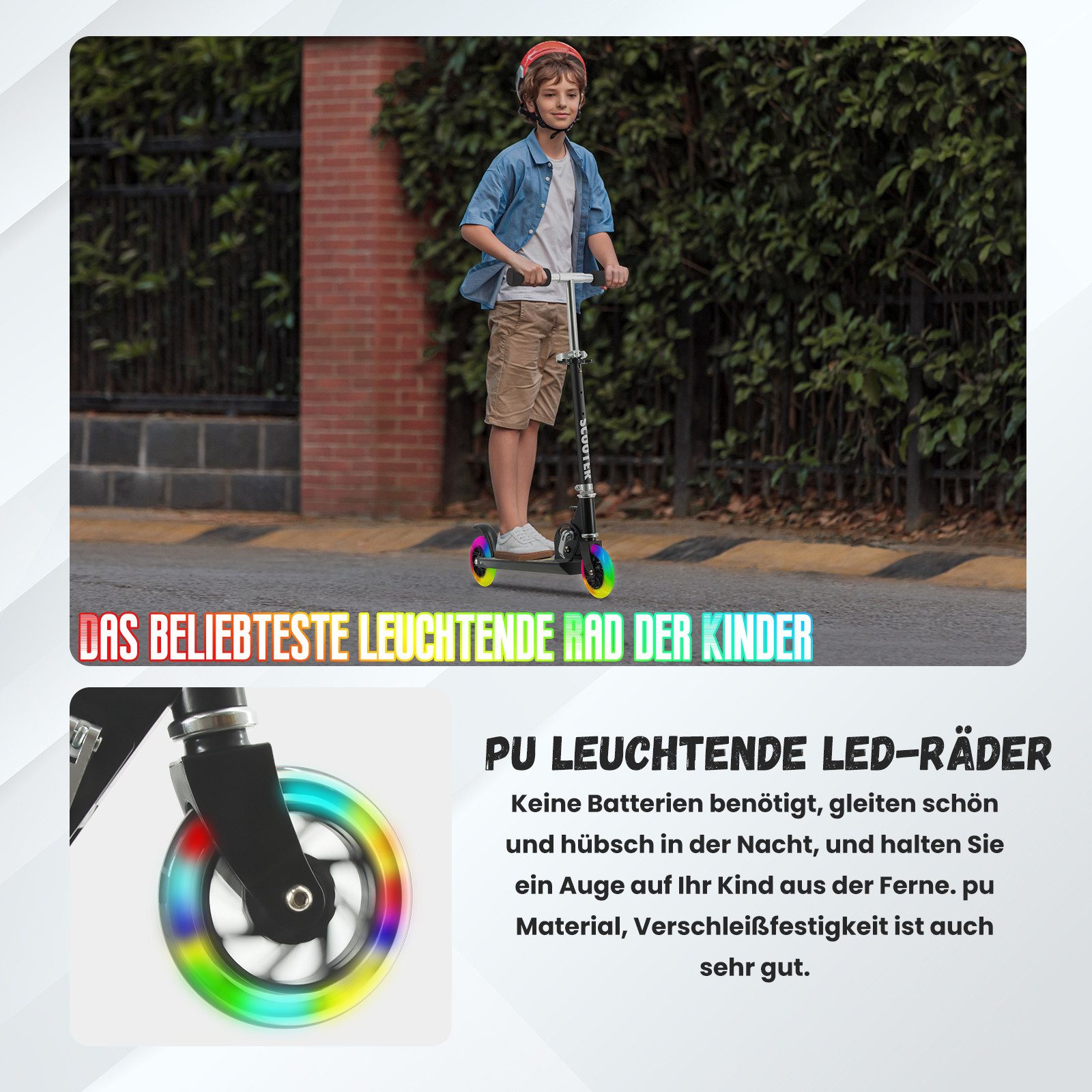 YEE RUN Tretroller für Kinder von 3-10 Jahren, faltbar, 50KG Max.