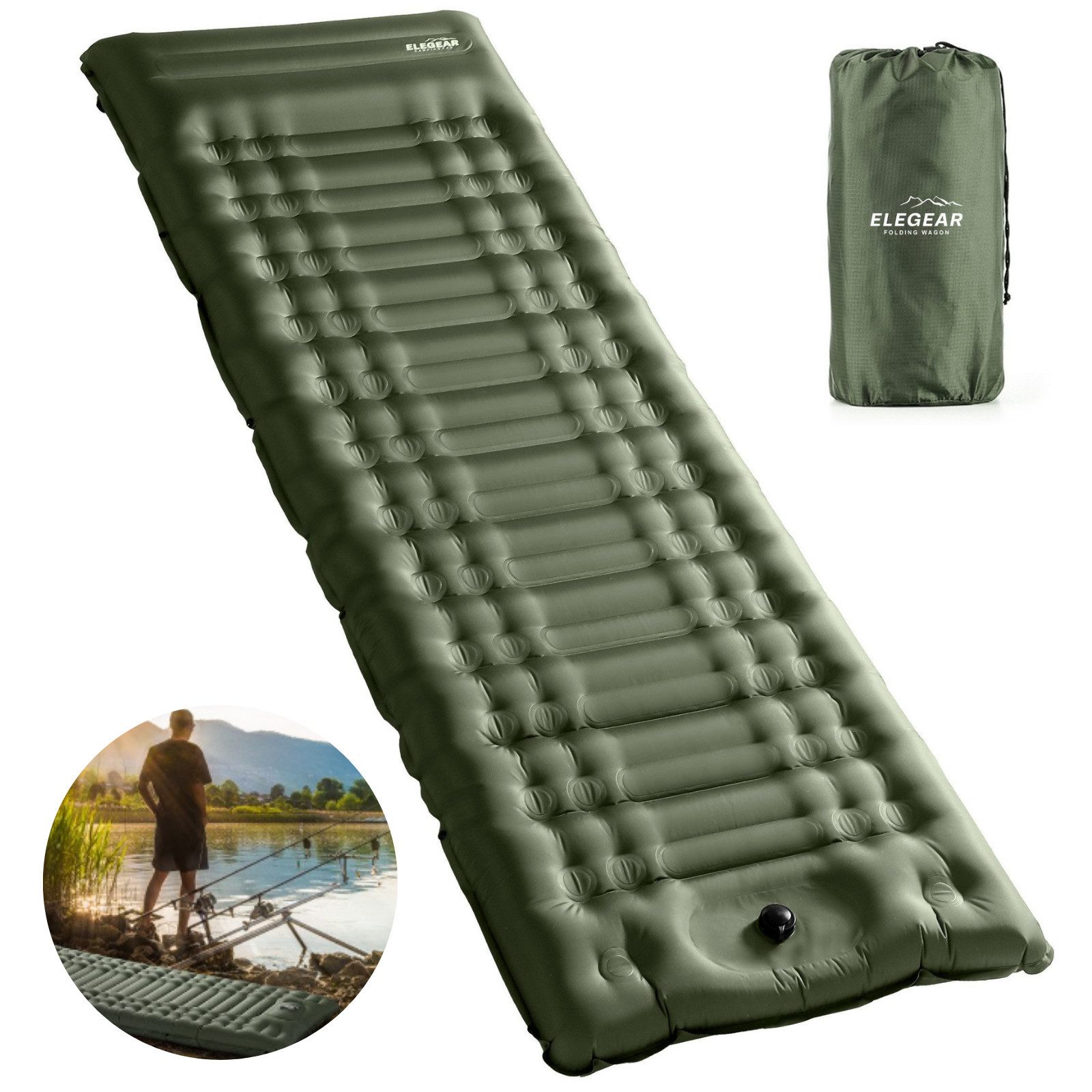 Elegear Isomatte 12cm dicke Campingmatte, 195×65/138CM isomatte selbstaufblasend, (1-tlg), mit Fußpumpe, leicht zu tragen, camping zubehör, für Wandern, Zelt