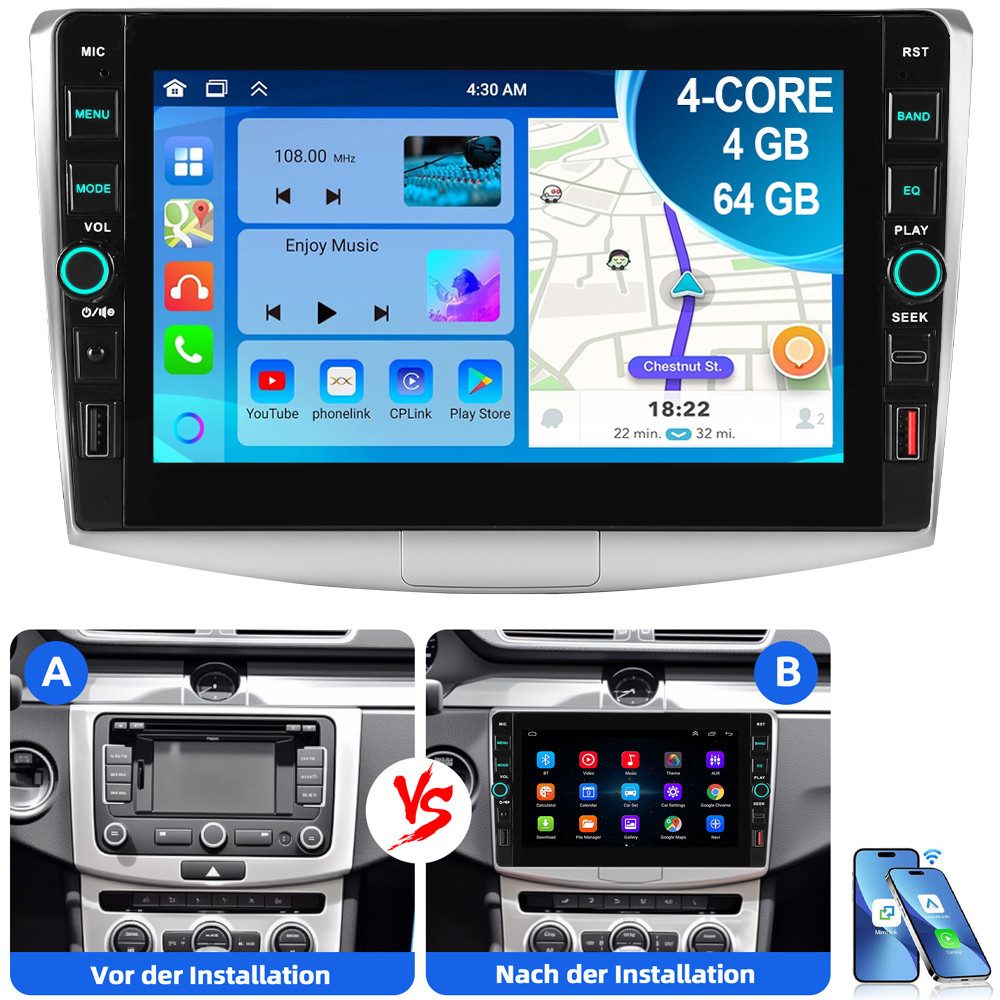 ESSGOO Für VW Passat VW B7 CC 2010-2015 Android 15 Carplay Navi Autoradio (RDS, Digitalradio (DAB), FM, AM)