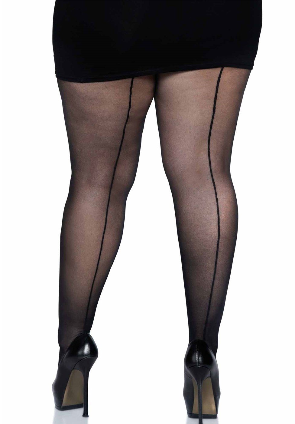 Leg Avenue Strumpfhose Strumpfhose mit Naht Plus Size - schwarz (1 St) transparenter und elastischer Stoff